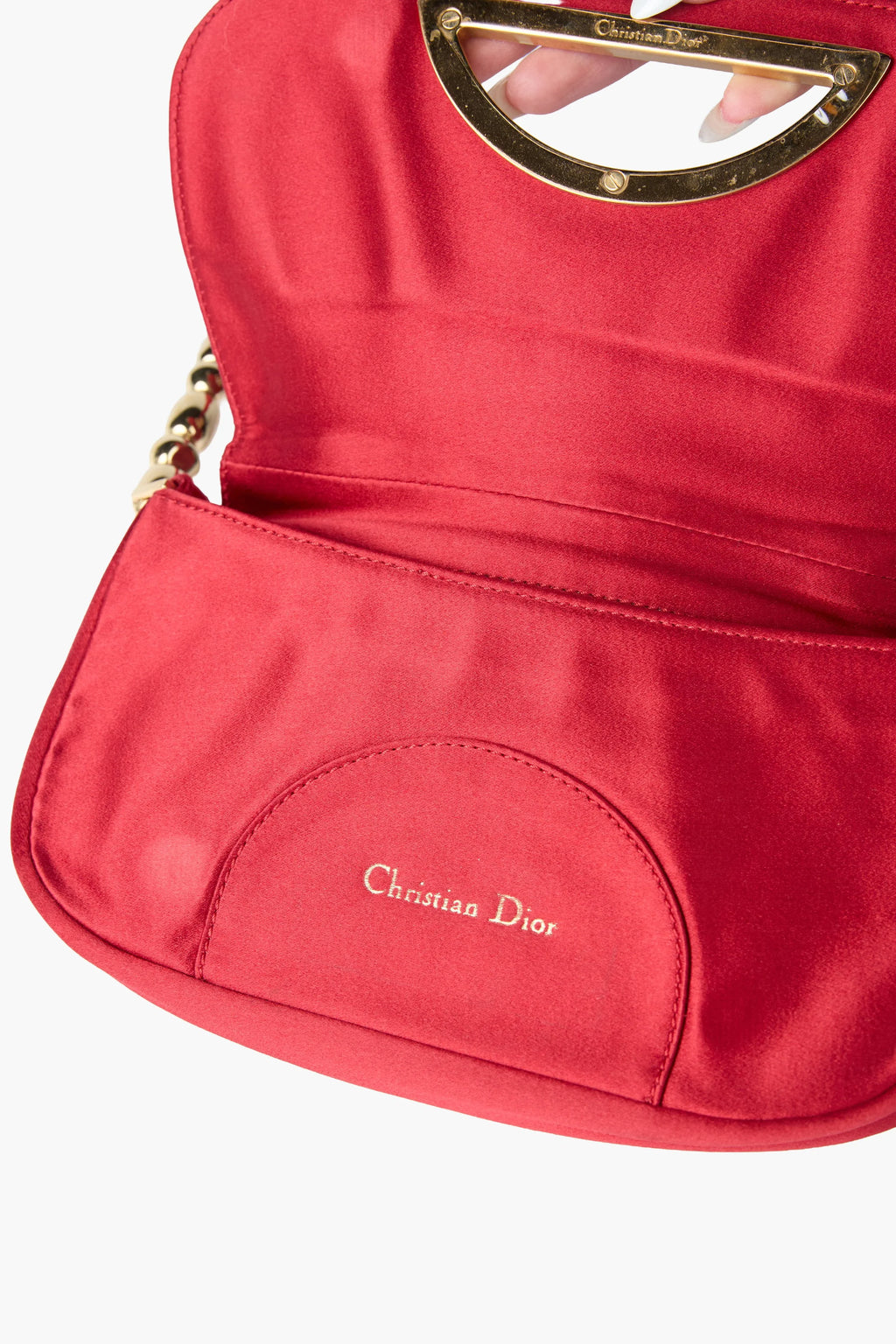 Dior Red Satin Malice Rhinestone Shoulder Bag
