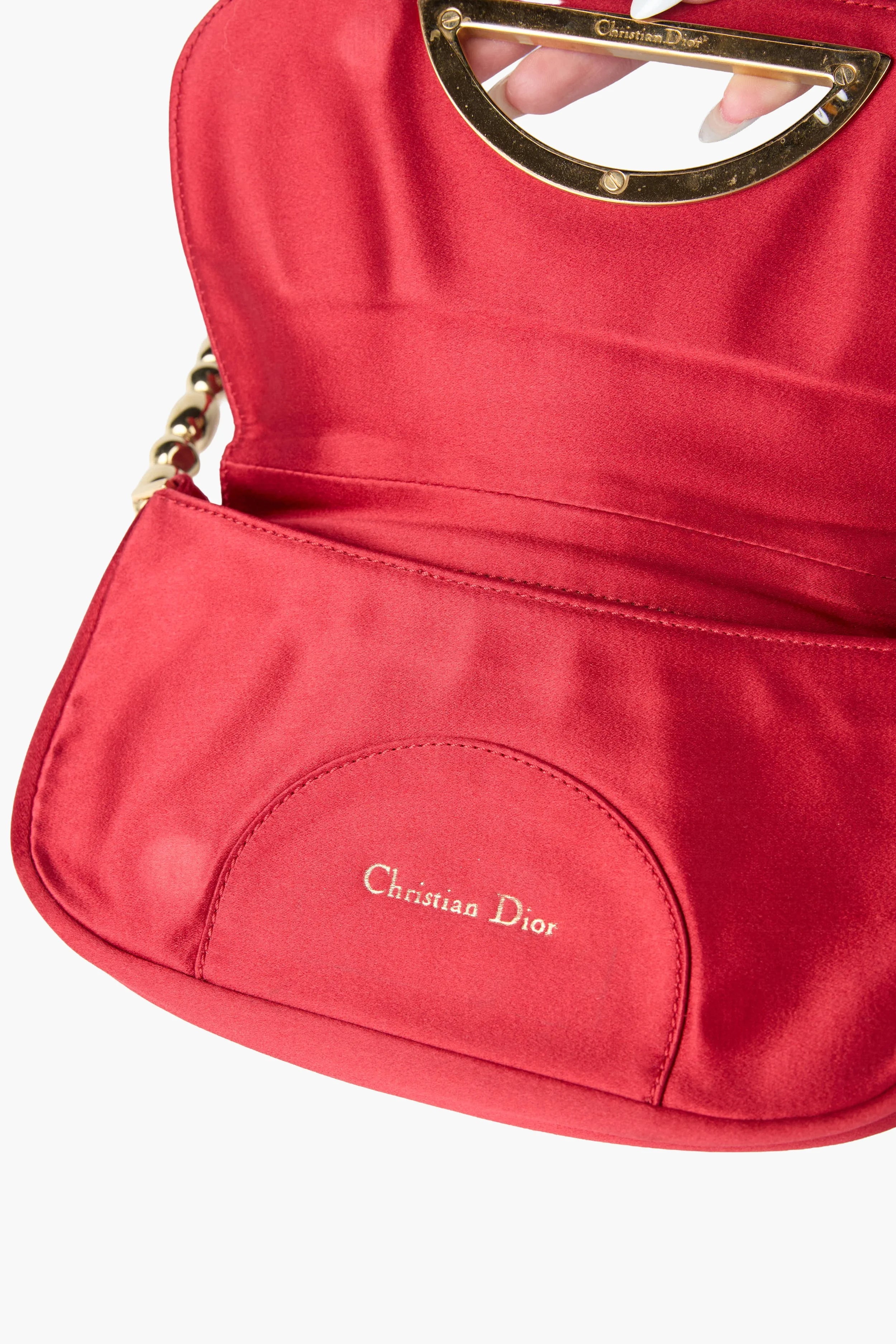 Dior Red Satin Malice Rhinestone Shoulder Bag