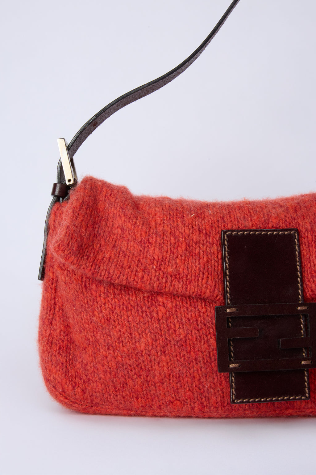FENDI RED KNIT BAGUETTE