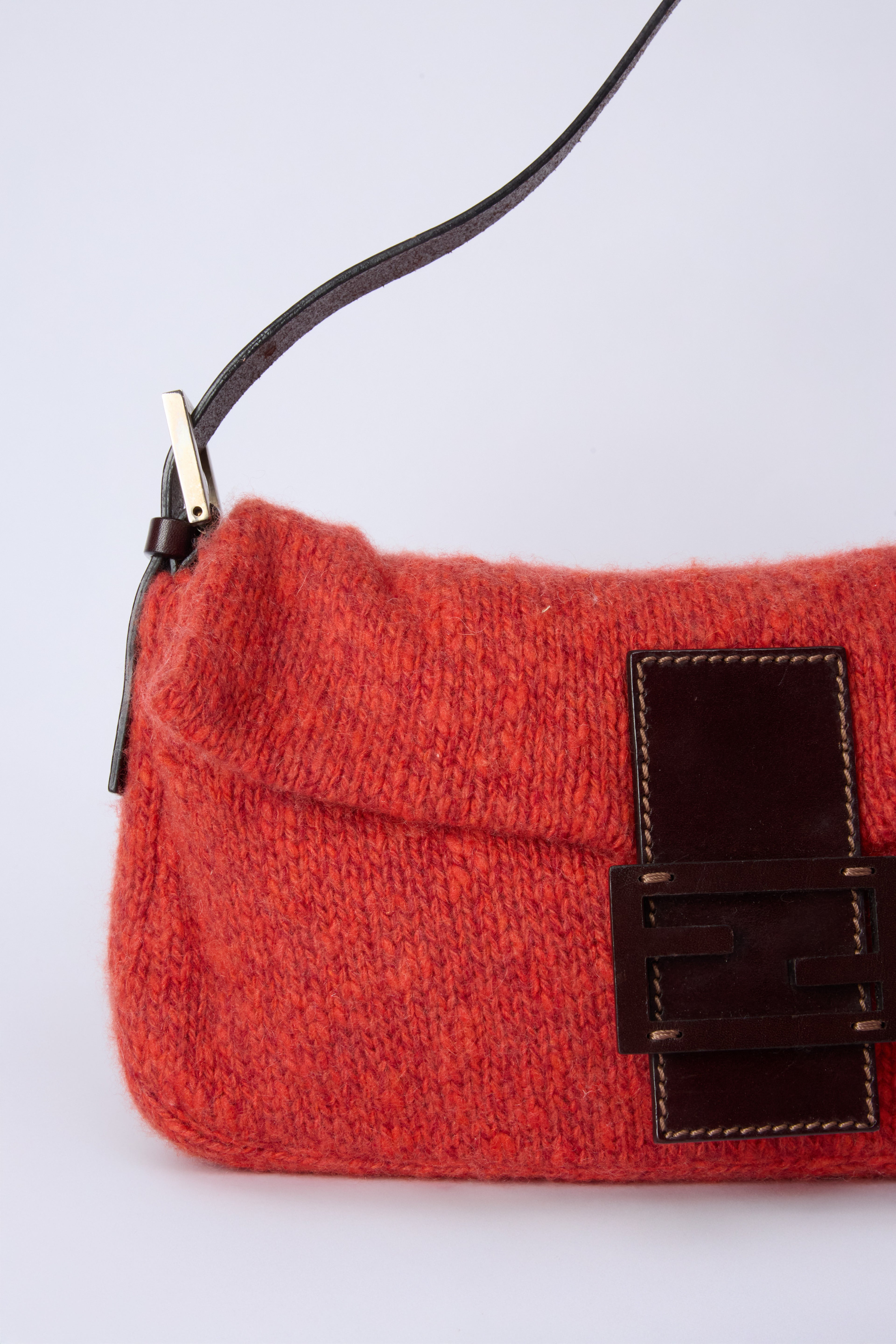 FENDI RED KNIT BAGUETTE