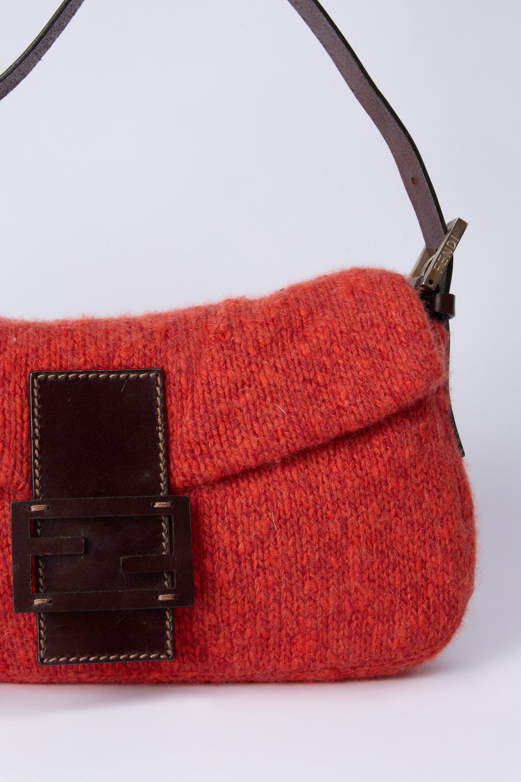 FENDI RED KNIT BAGUETTE