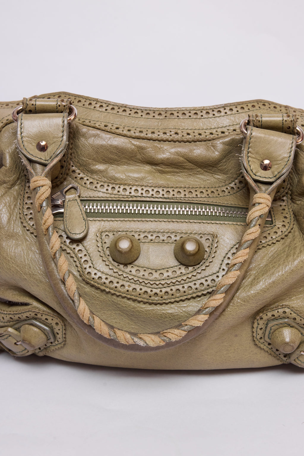 BALENCIAGA OLIVE GREEN BROGUE VELO BAG