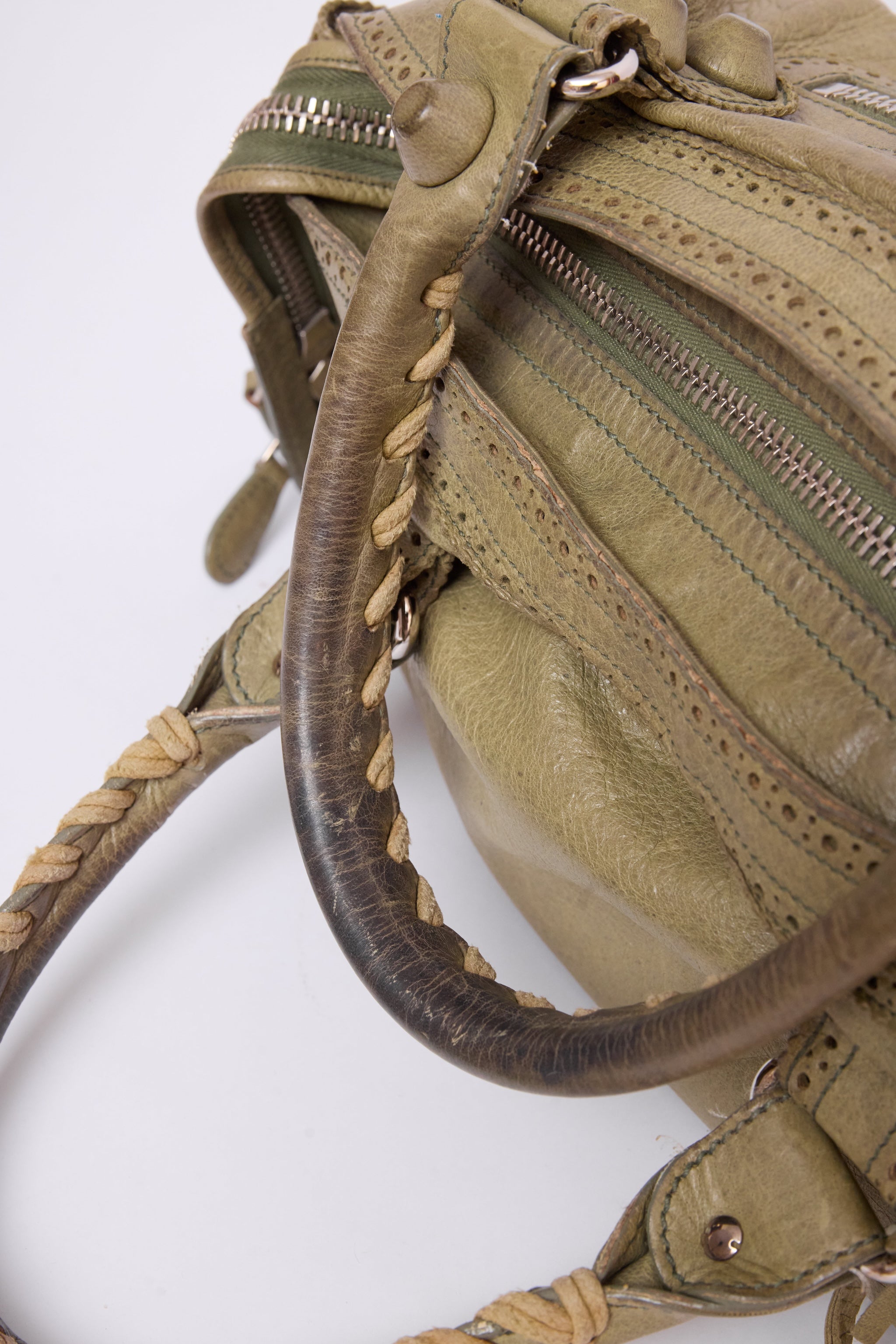 BALENCIAGA OLIVE GREEN BROGUE VELO BAG