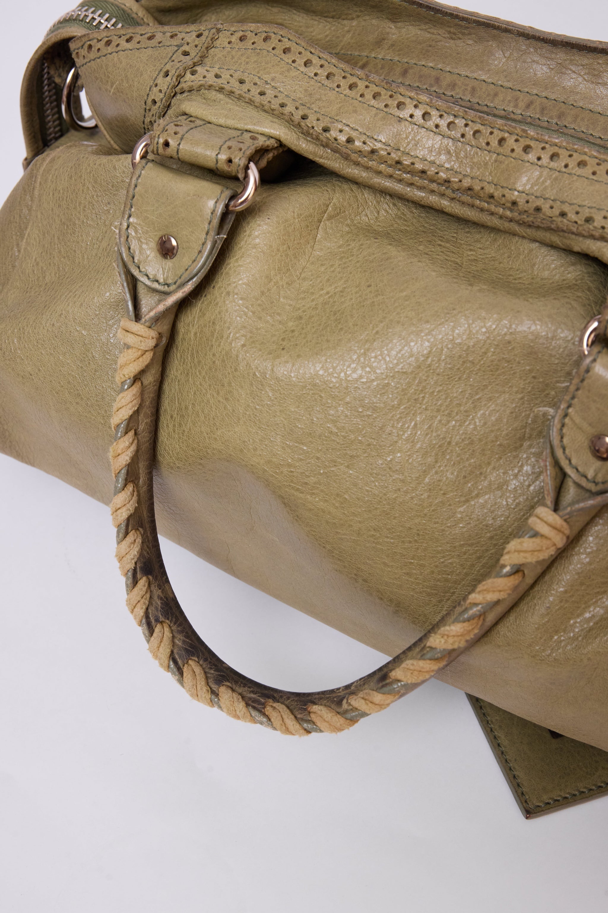 BALENCIAGA OLIVE GREEN BROGUE VELO BAG