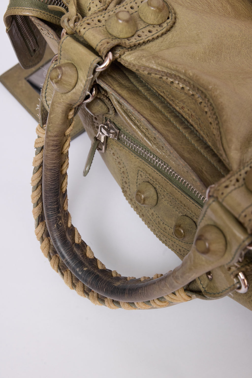 BALENCIAGA OLIVE GREEN BROGUE VELO BAG