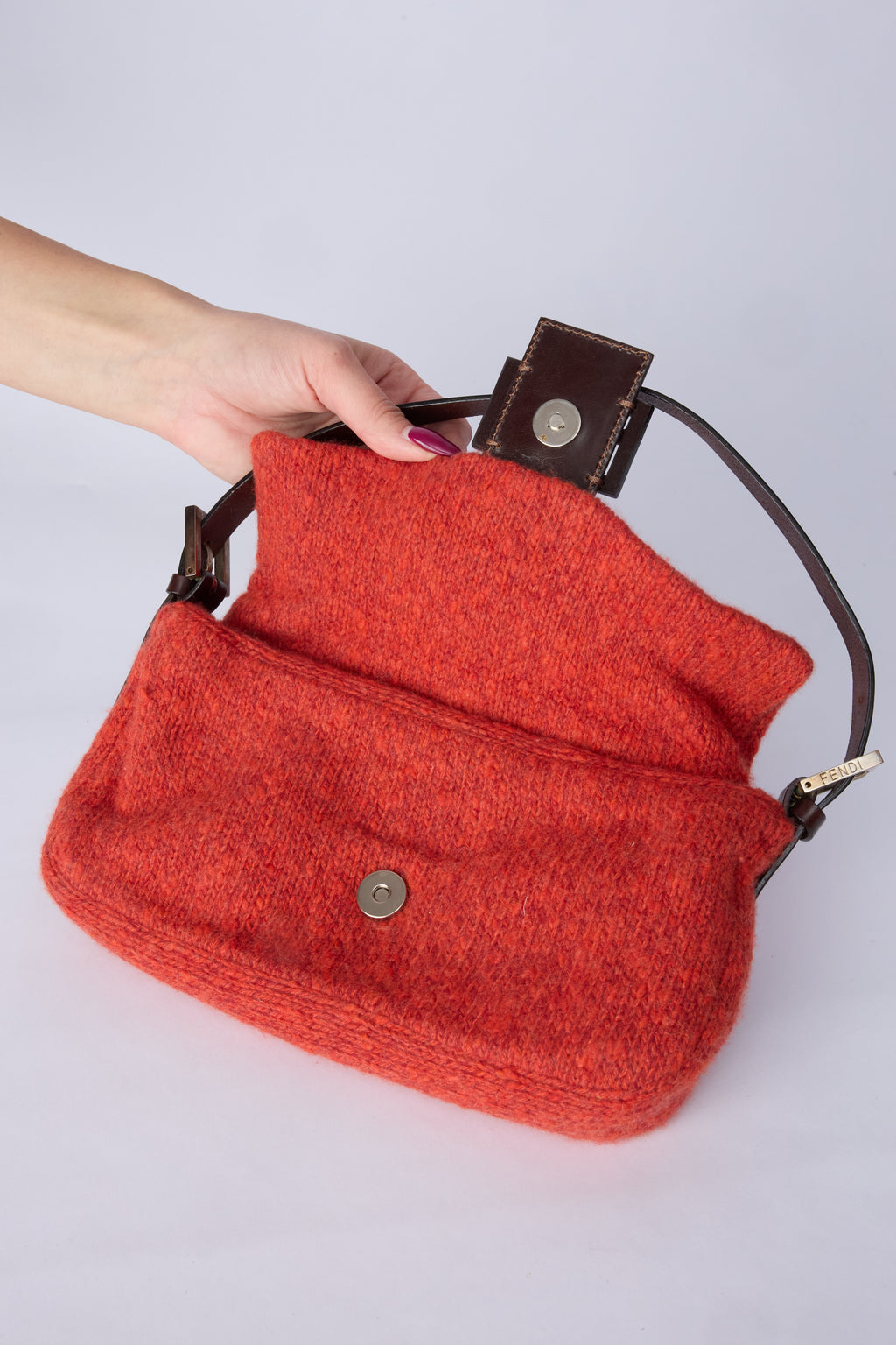 FENDI RED KNIT BAGUETTE
