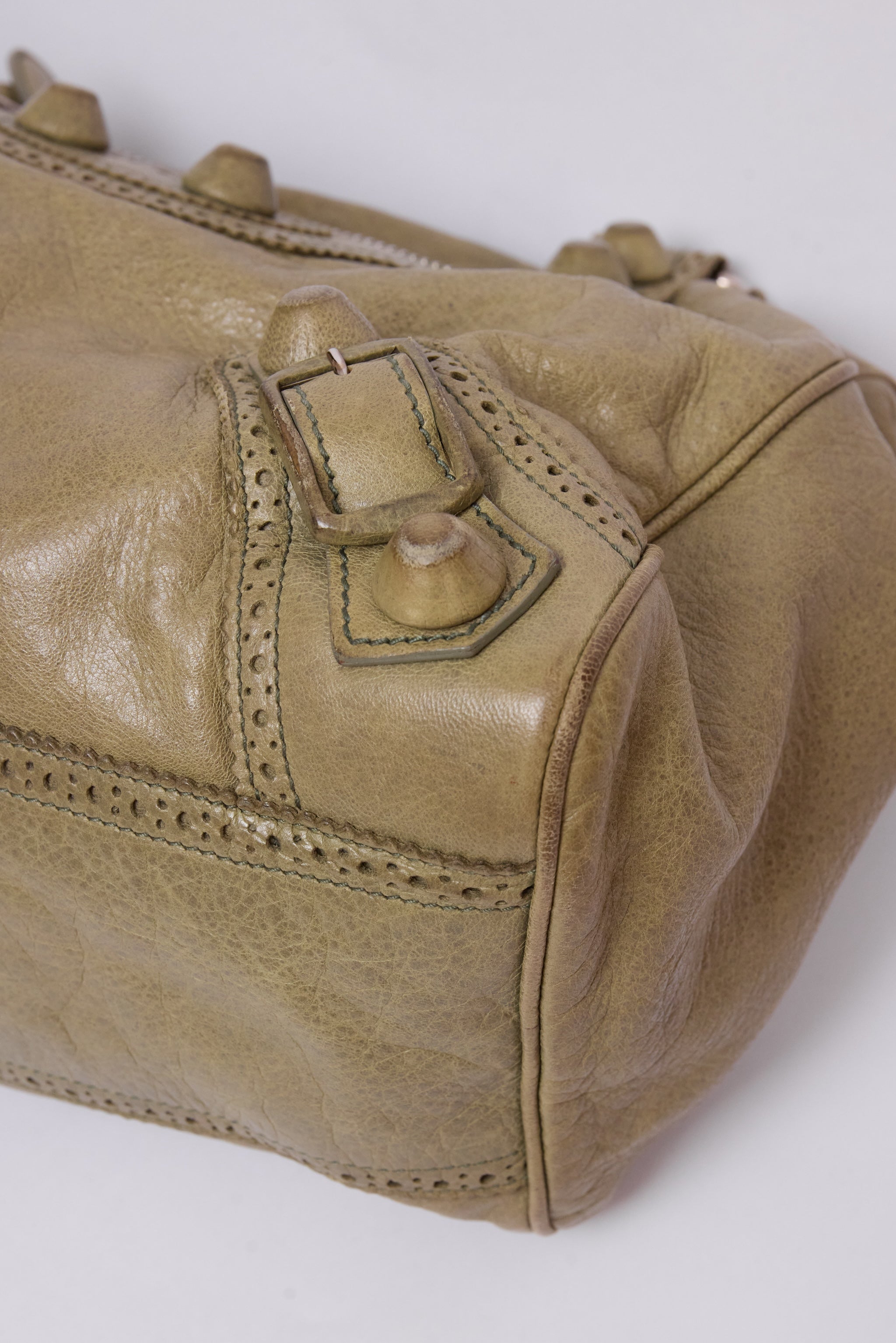 BALENCIAGA OLIVE GREEN BROGUE VELO BAG