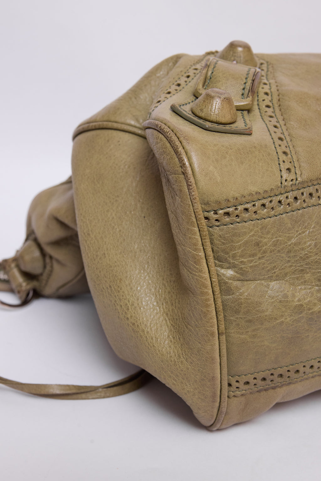 BALENCIAGA OLIVE GREEN BROGUE VELO BAG