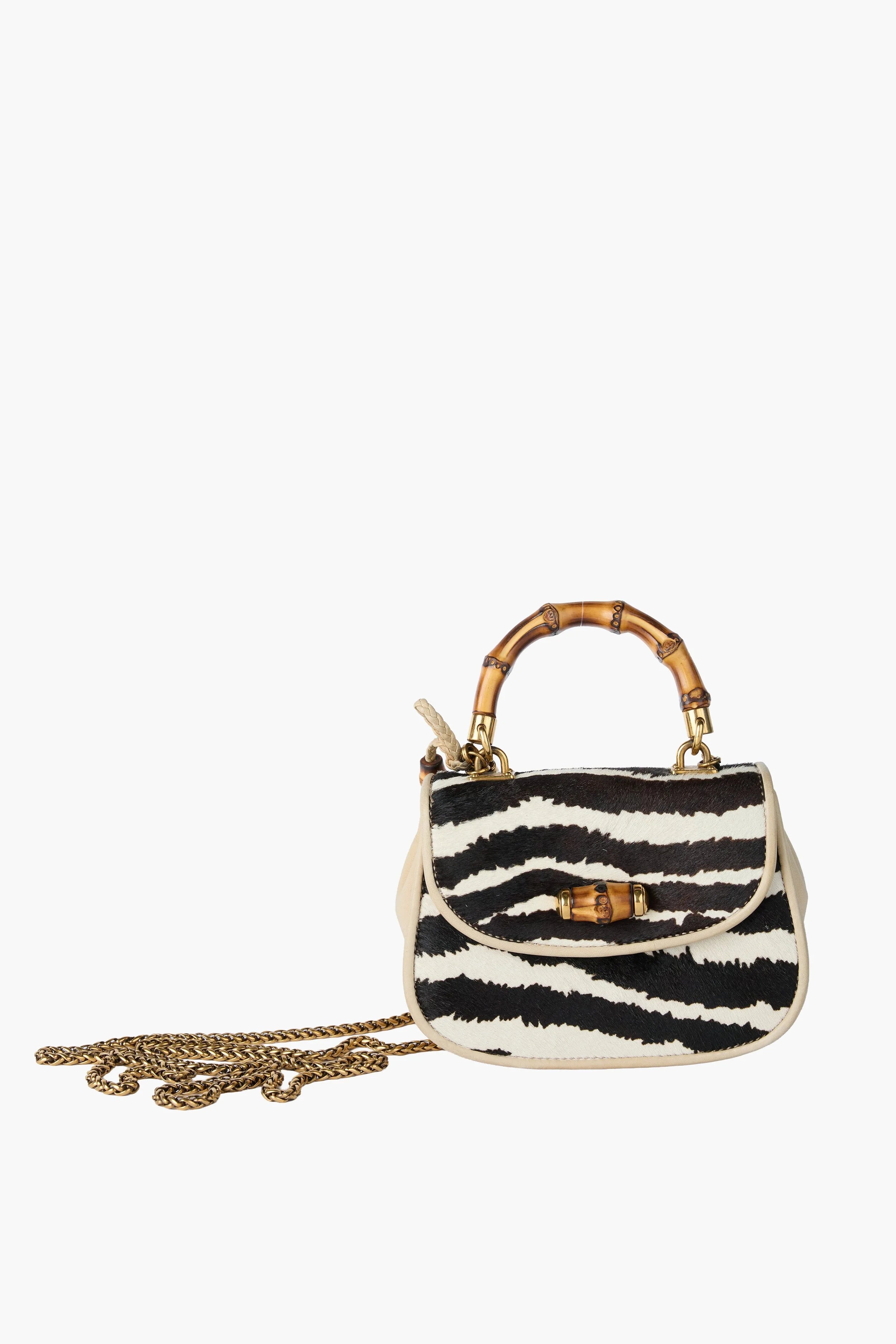 GUCCI Bamboo Turn Lock Calf Leather Zebra Print bag