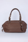 PRADA BROWN LEATHER VITELLO DAINO LOGO BOWLER BAG
