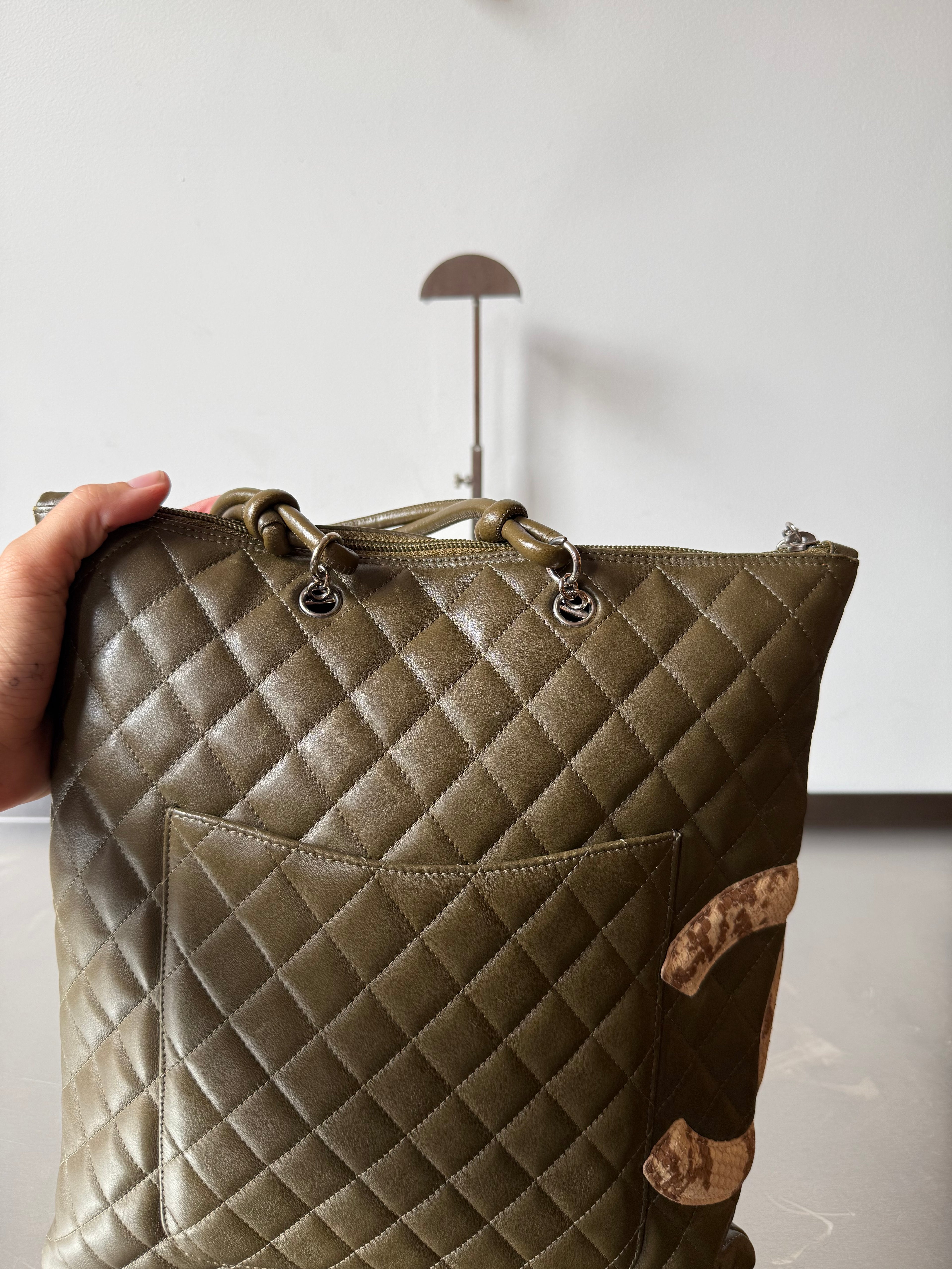 CHANEL KHAKI LIGNE CAMBON TOTE