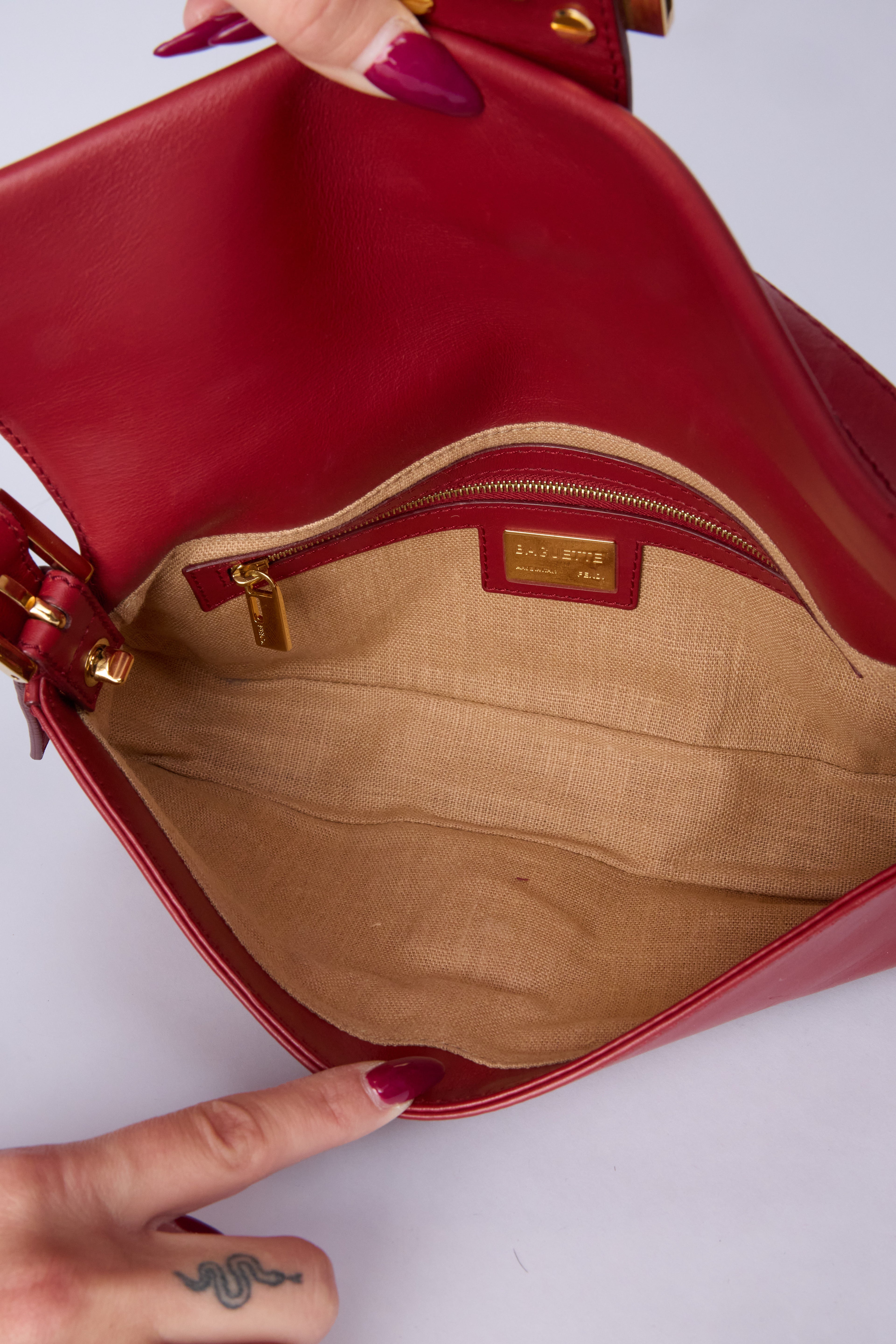 FENDI RED LEATHER BAGUETTE
