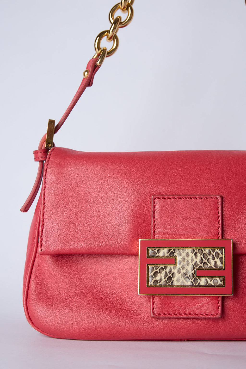 FENDI RED & GOLD CHAIN MINI MAMMA BAGUETTE