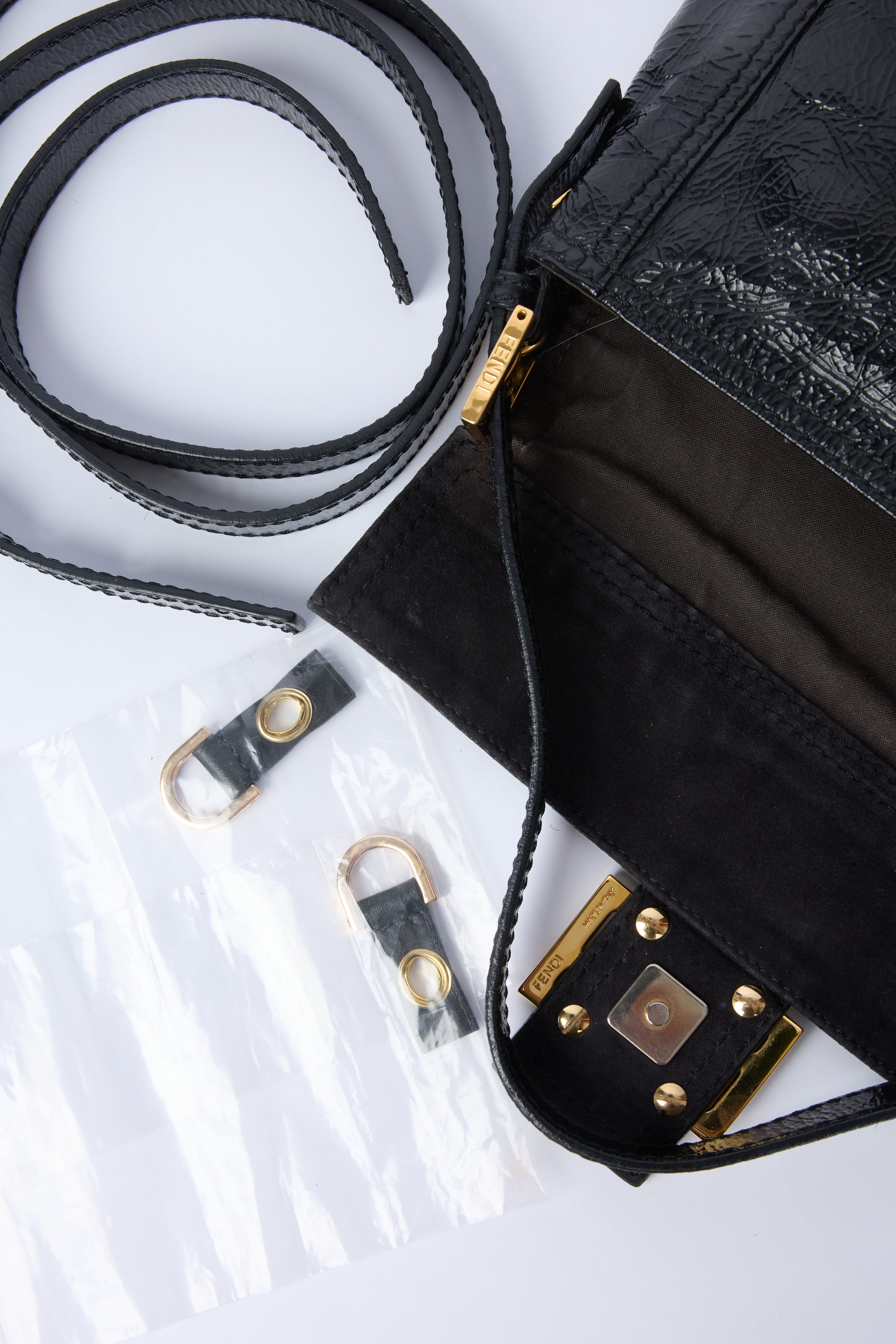 FENDI PATENT LEATHER BAGUETTE WITH GOLD HARDWARE