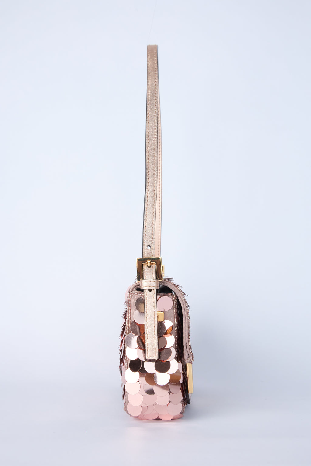 FENDI ROSE GOLD MINI SEQUIN BAGUETTE