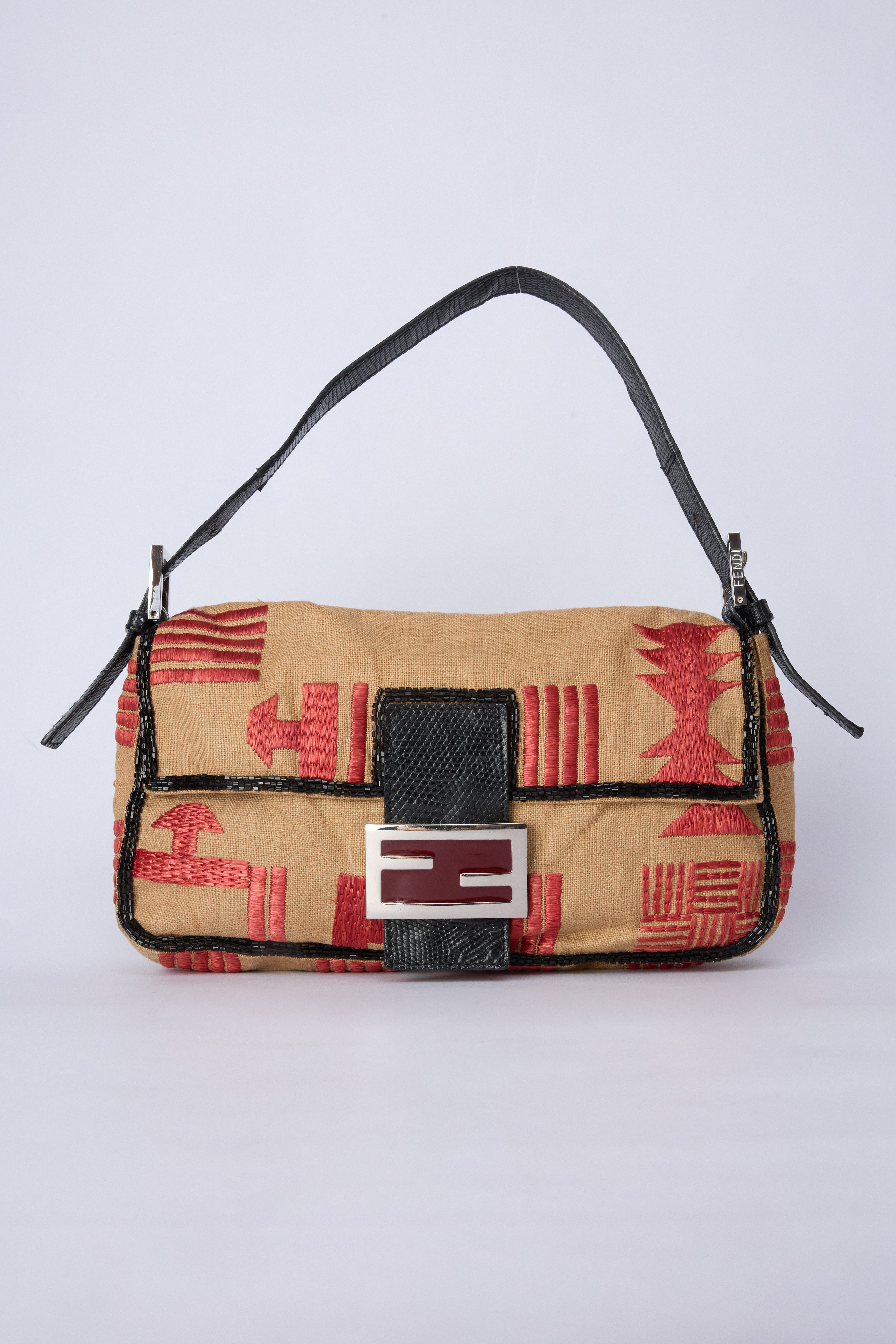 FENDI RAFFIA BEADED BAGUETTE