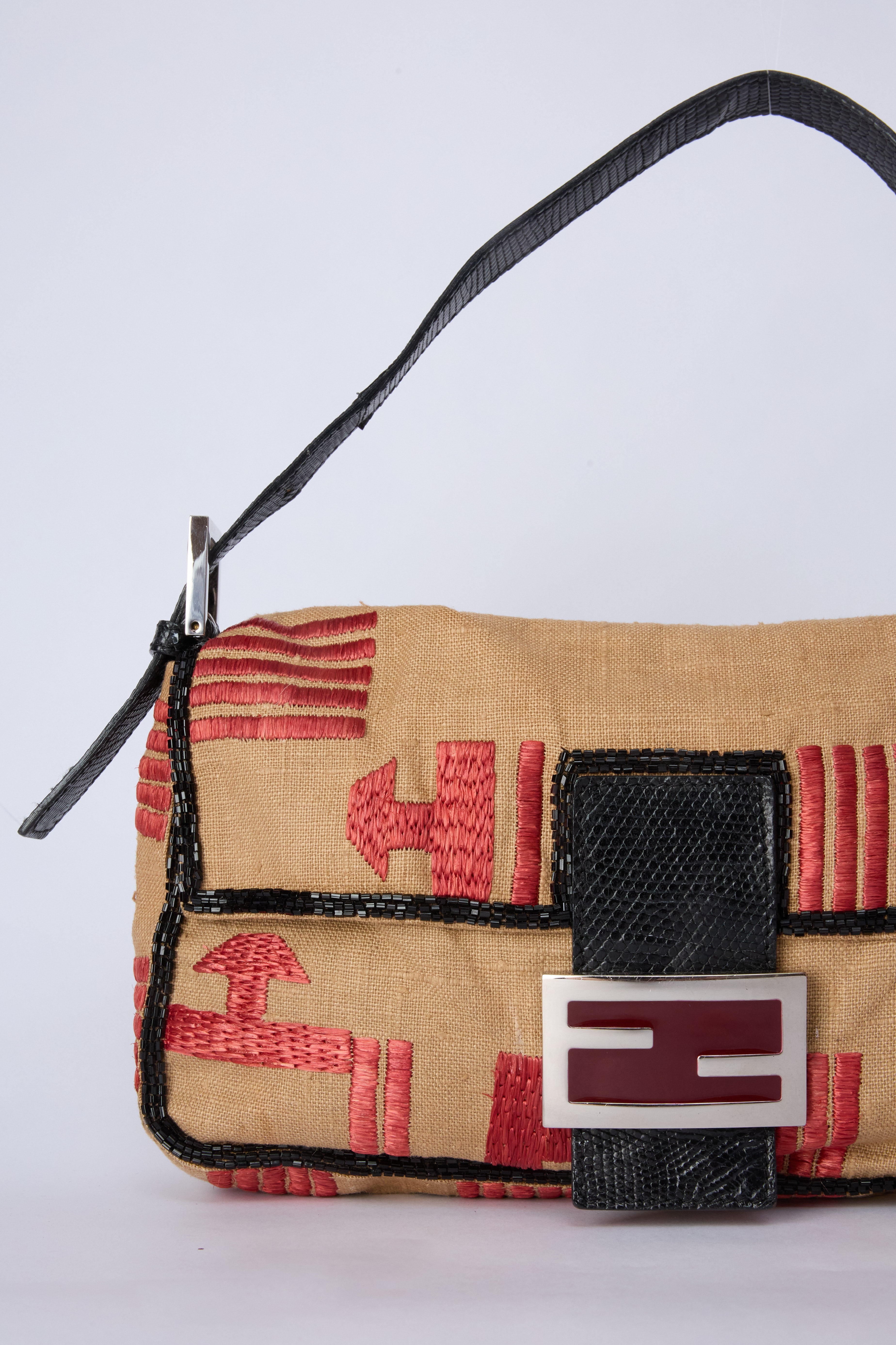FENDI RAFFIA BEADED BAGUETTE