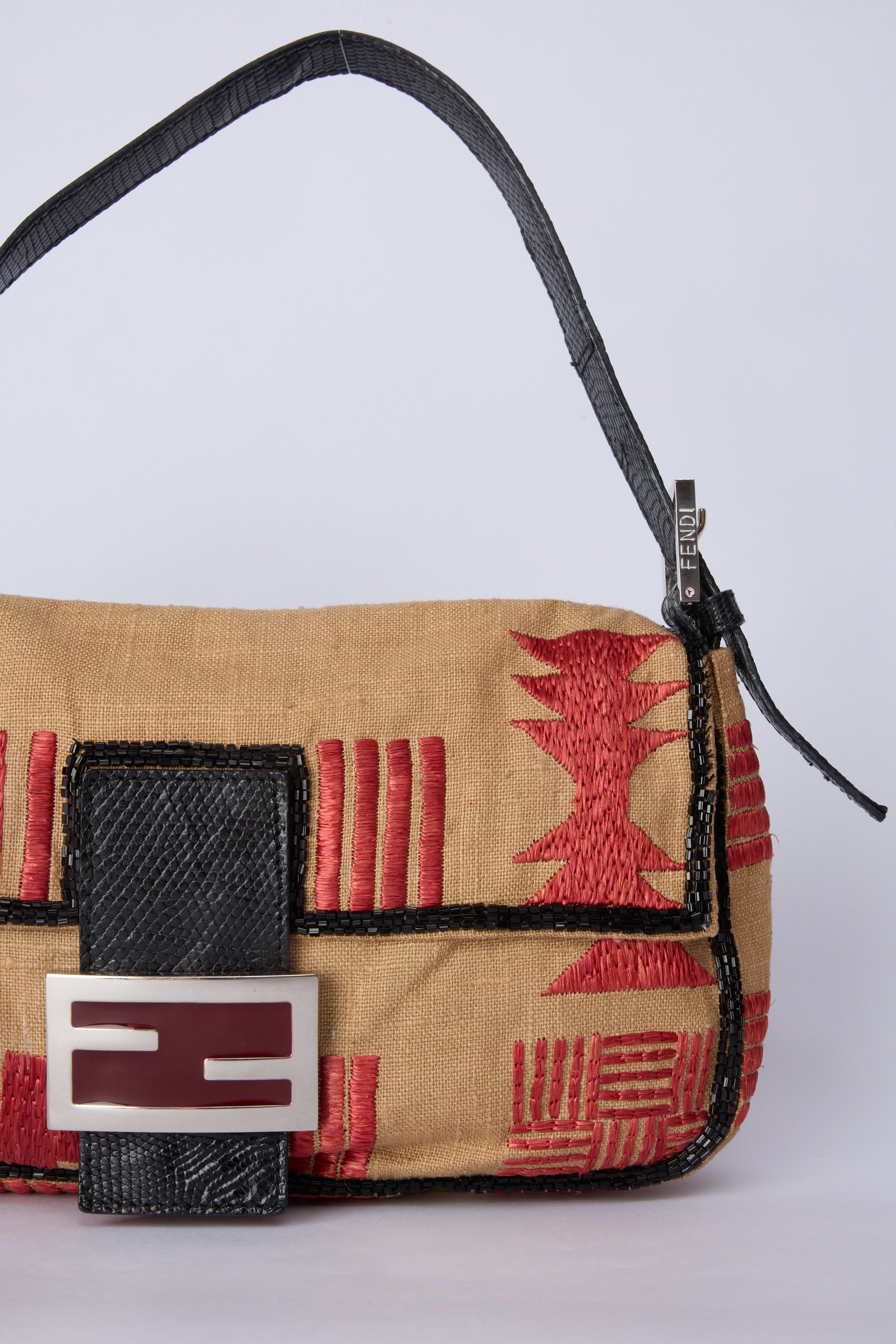 FENDI RAFFIA BEADED BAGUETTE