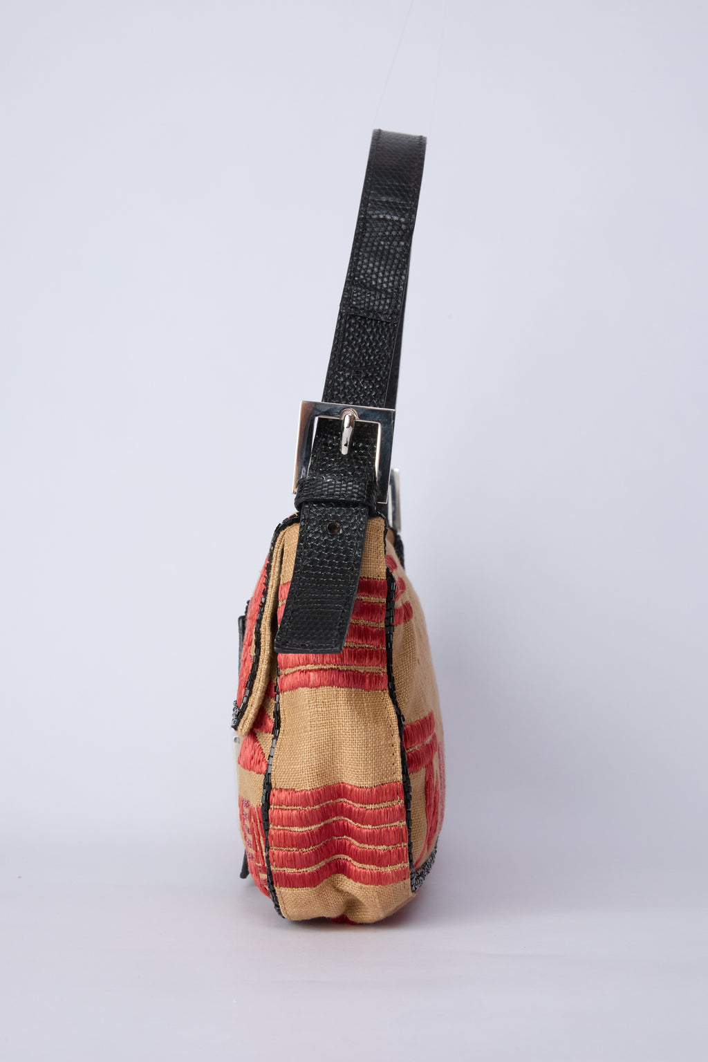 FENDI RAFFIA BEADED BAGUETTE