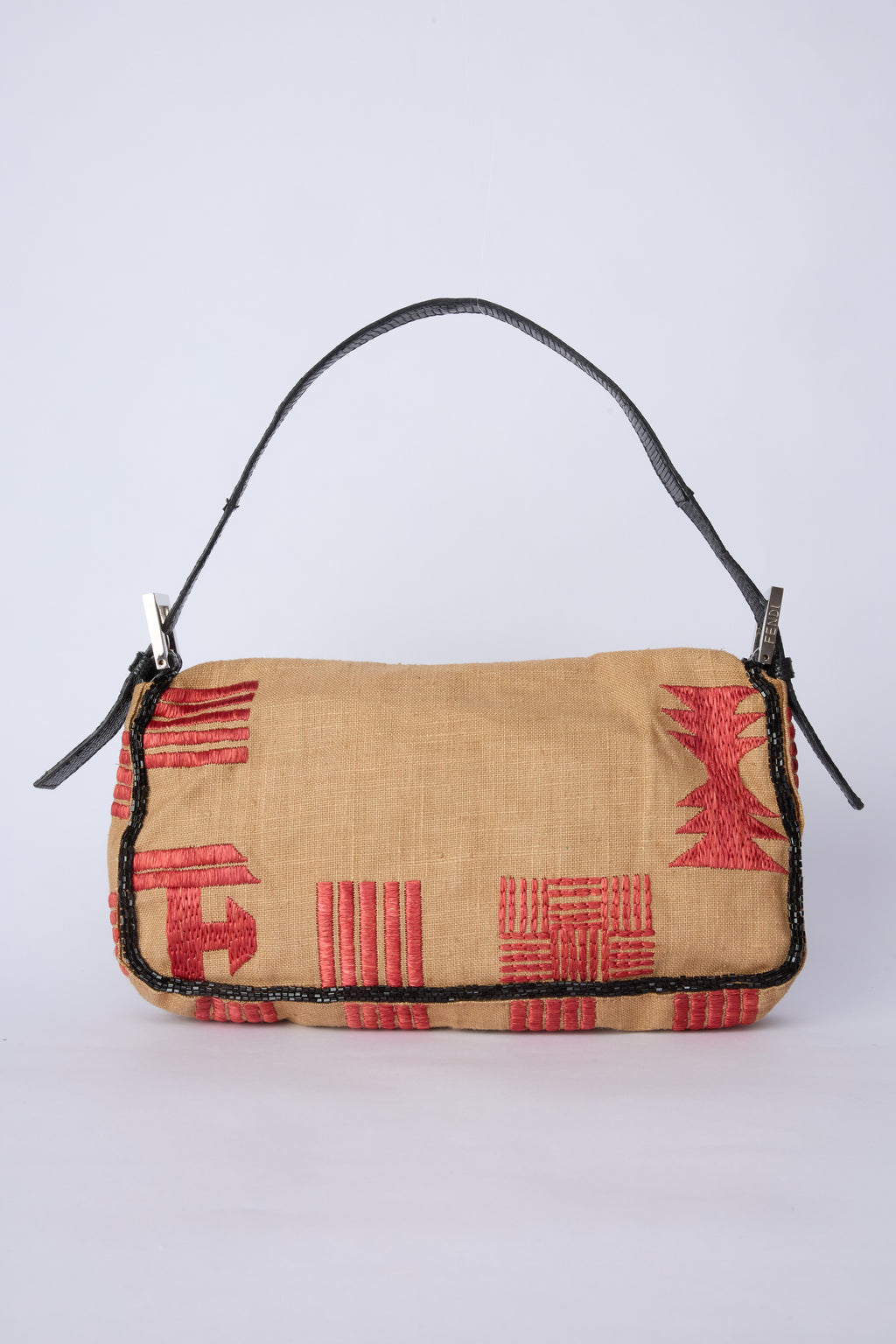 FENDI RAFFIA BEADED BAGUETTE
