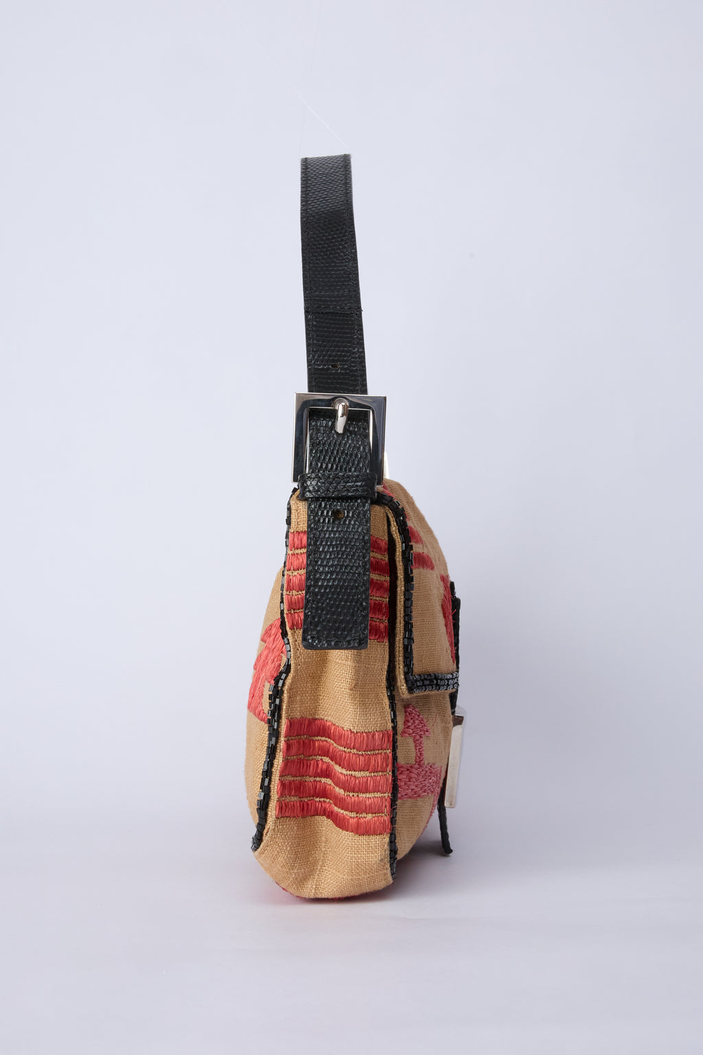 FENDI RAFFIA BEADED BAGUETTE
