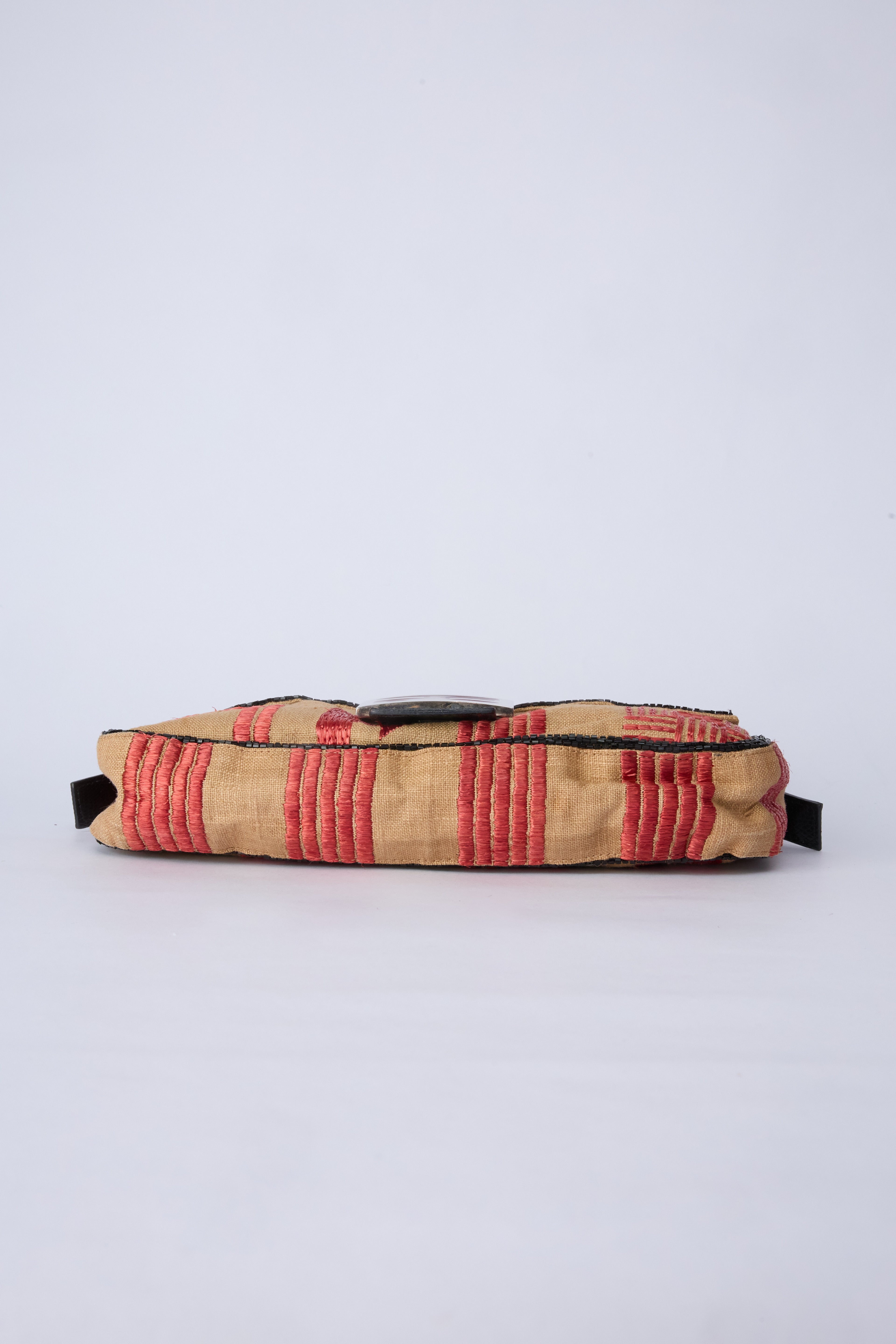 FENDI RAFFIA BEADED BAGUETTE