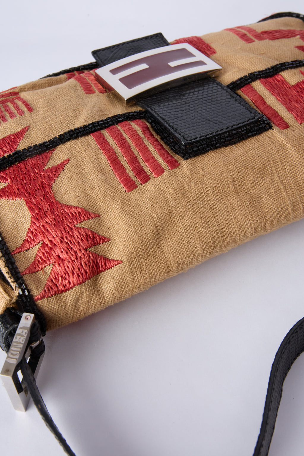 FENDI RAFFIA BEADED BAGUETTE