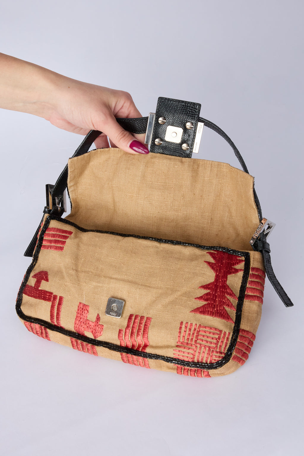 FENDI RAFFIA BEADED BAGUETTE