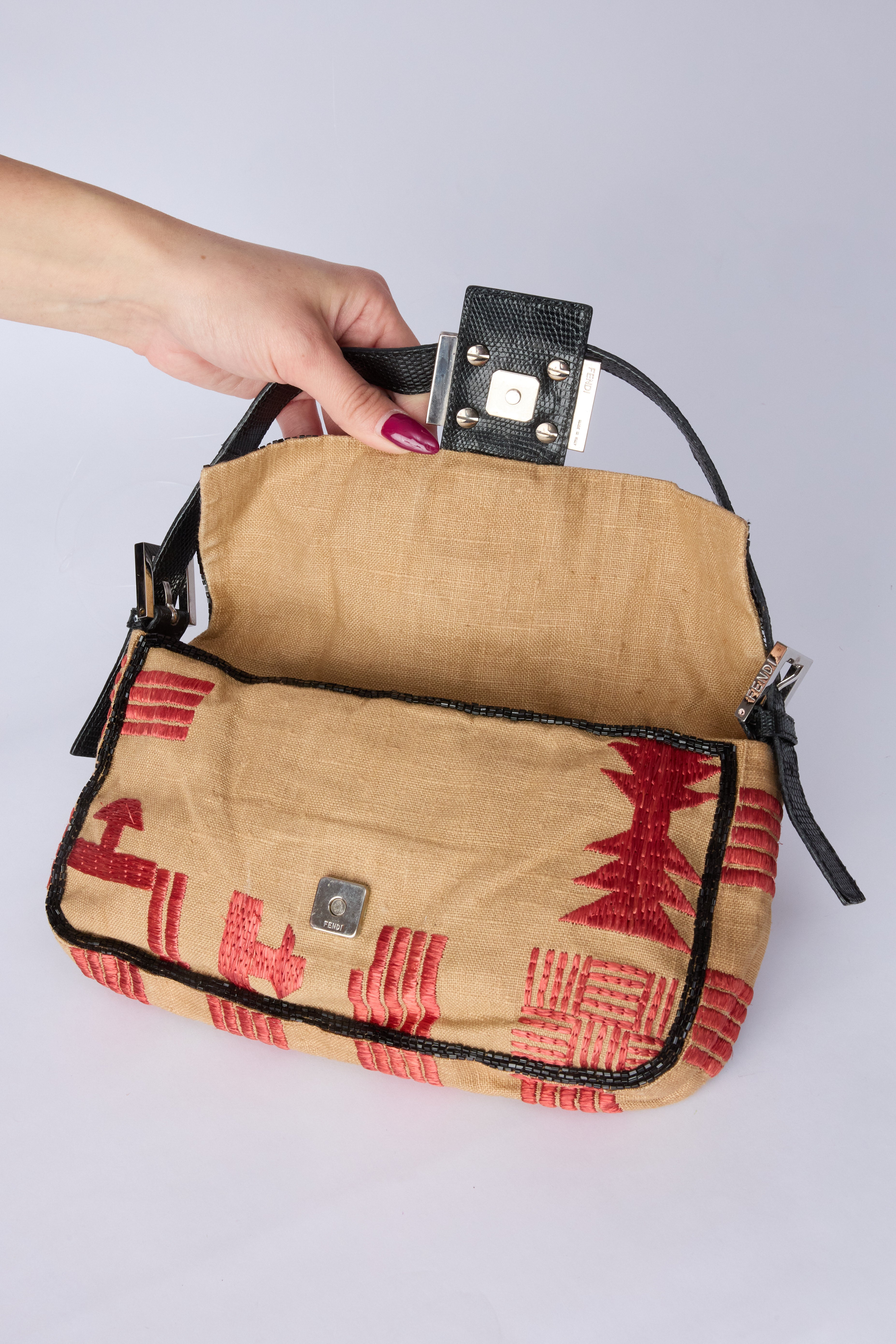 FENDI RAFFIA BEADED BAGUETTE