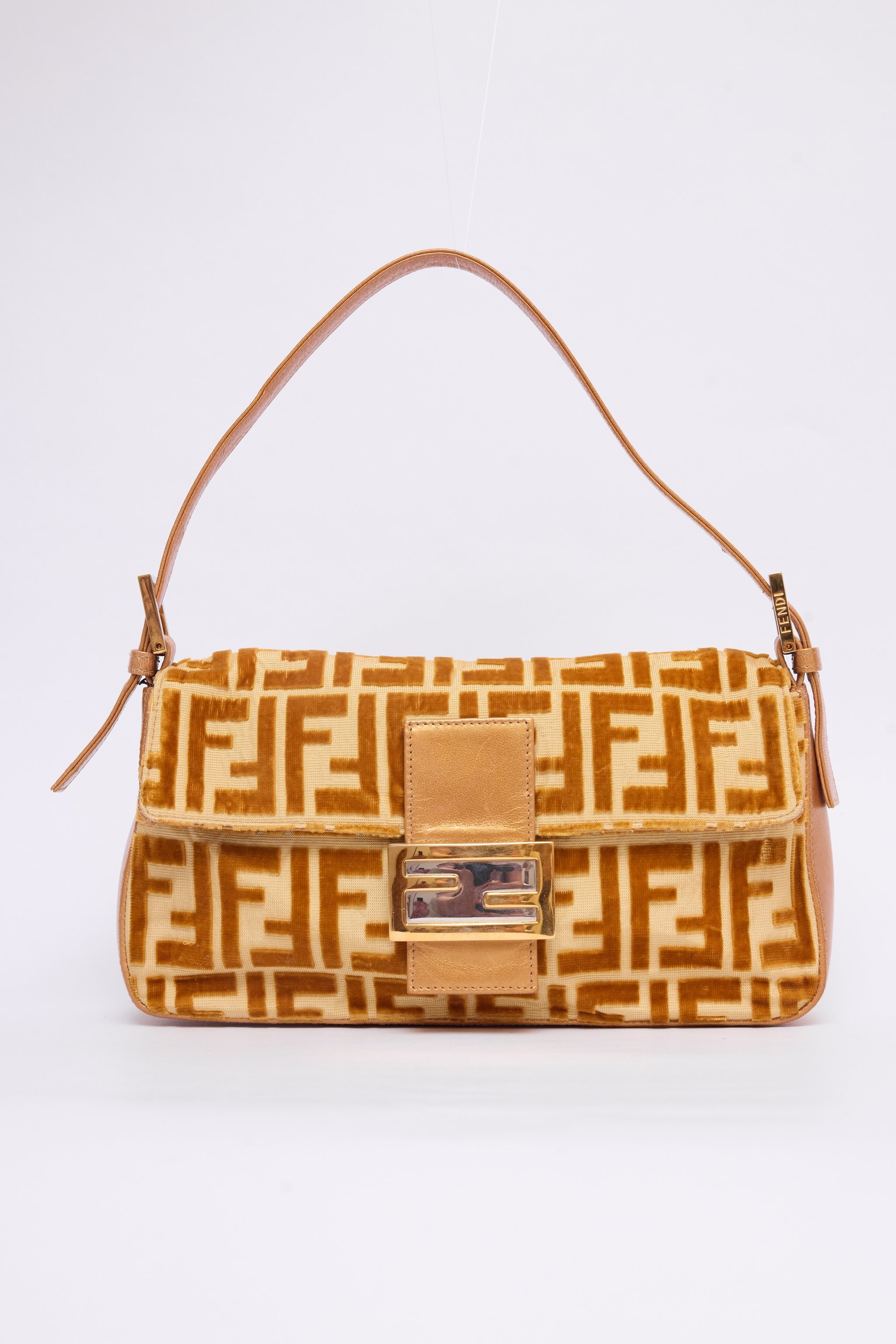 FENDI YELLOW & GOLD ZUCCA VELVET BAGUETTE