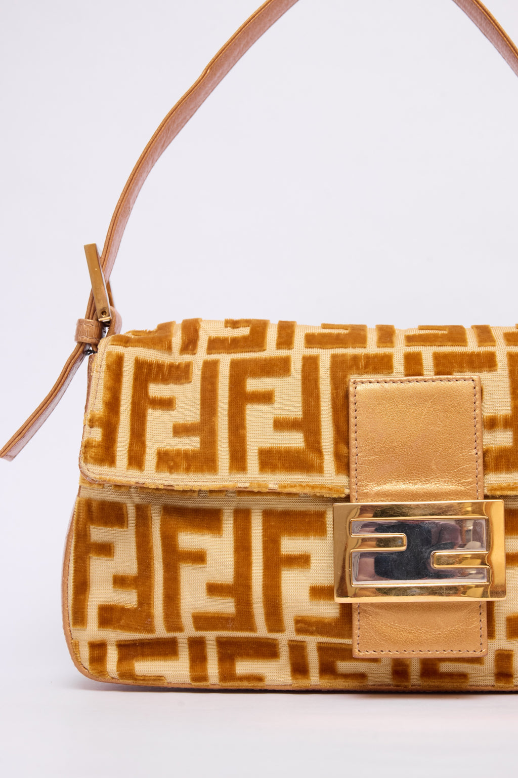 FENDI YELLOW & GOLD ZUCCA VELVET BAGUETTE