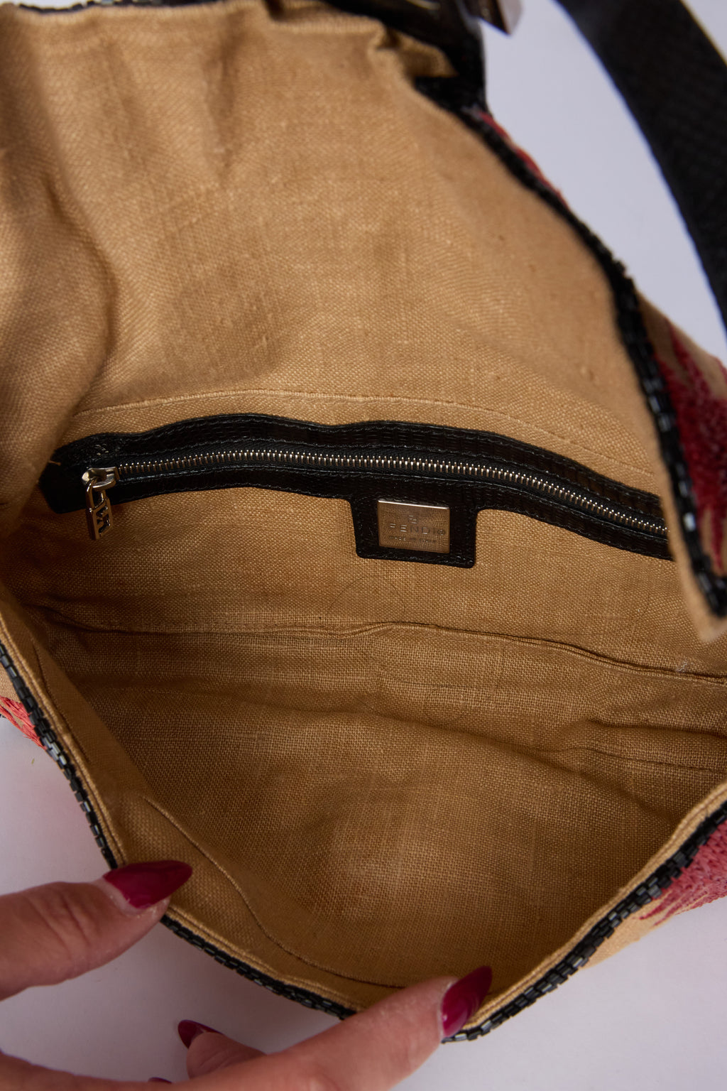 FENDI RAFFIA BEADED BAGUETTE