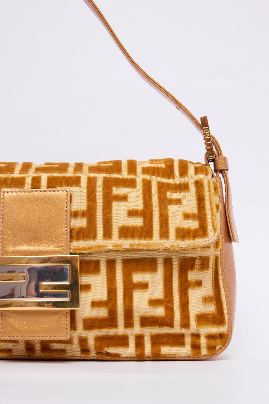 FENDI YELLOW & GOLD ZUCCA VELVET BAGUETTE