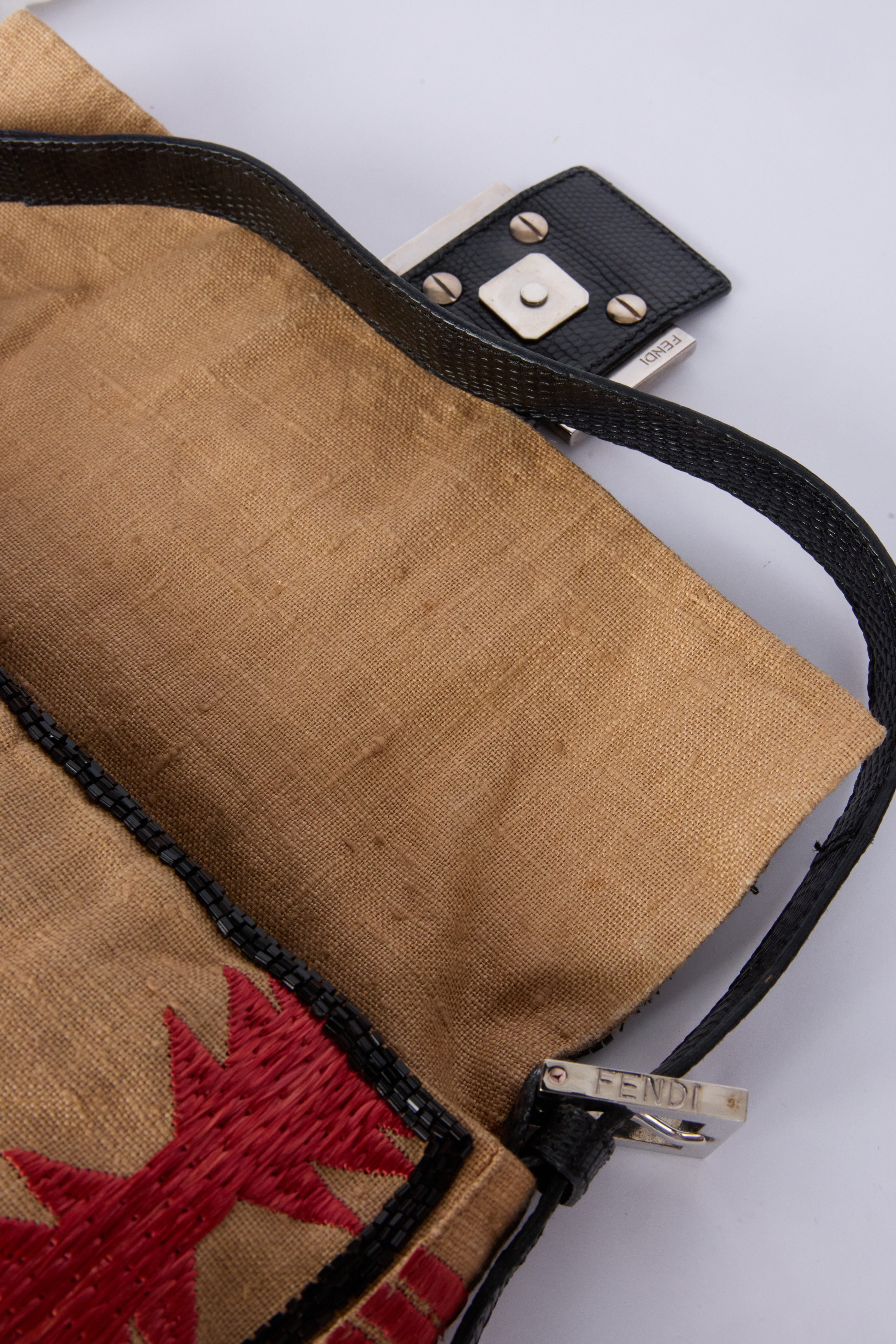 FENDI RAFFIA BEADED BAGUETTE