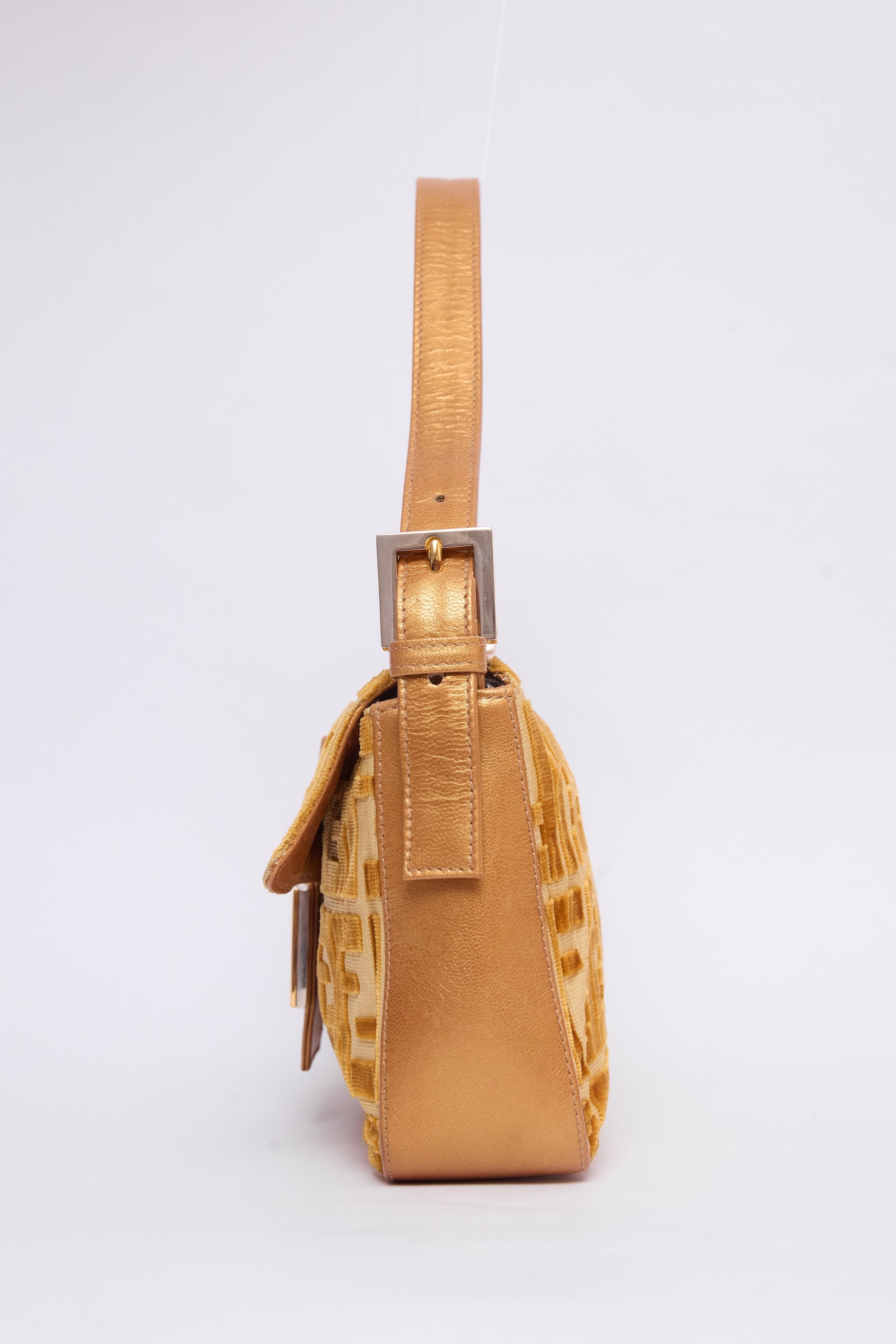 FENDI YELLOW & GOLD ZUCCA VELVET BAGUETTE