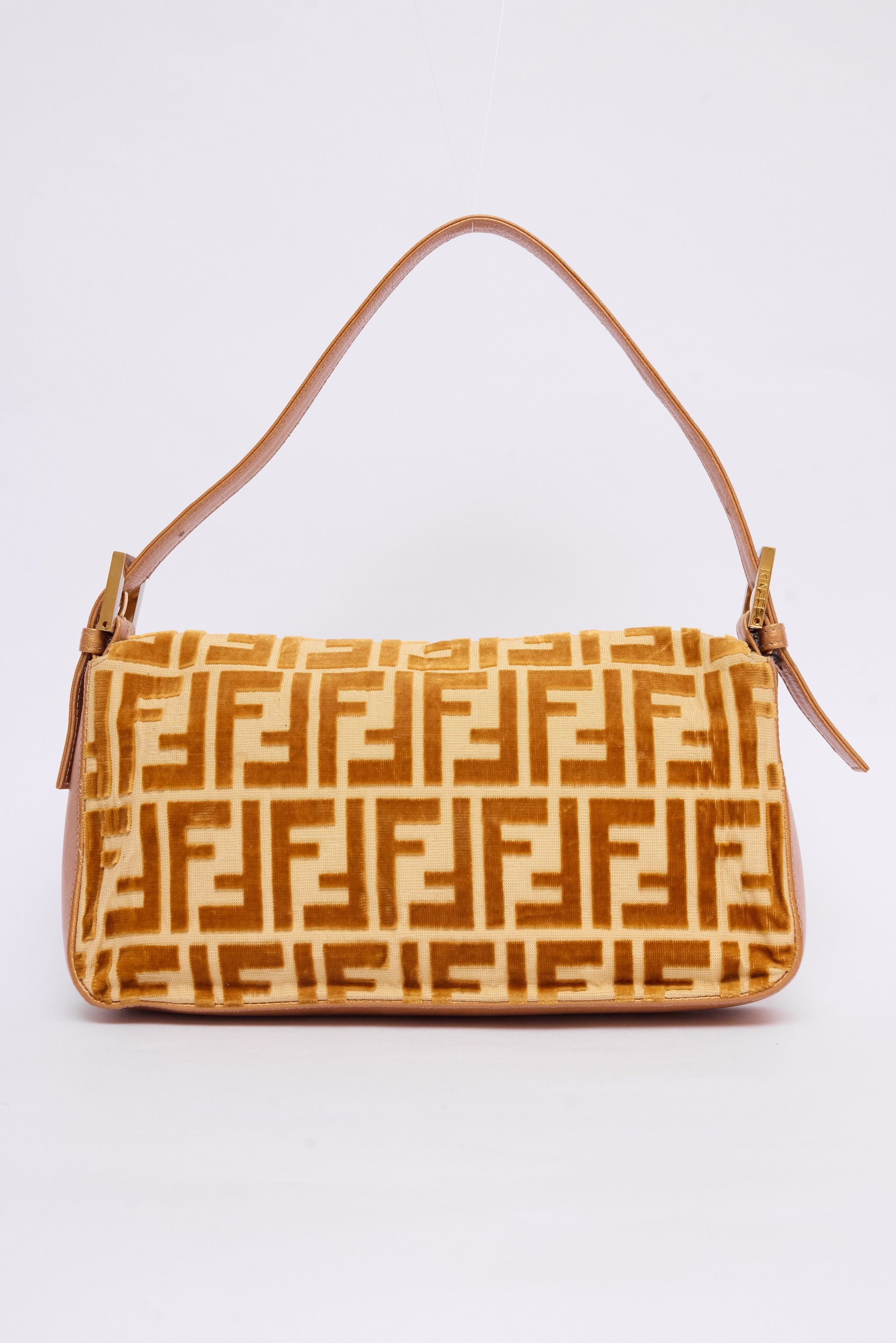 FENDI YELLOW & GOLD ZUCCA VELVET BAGUETTE