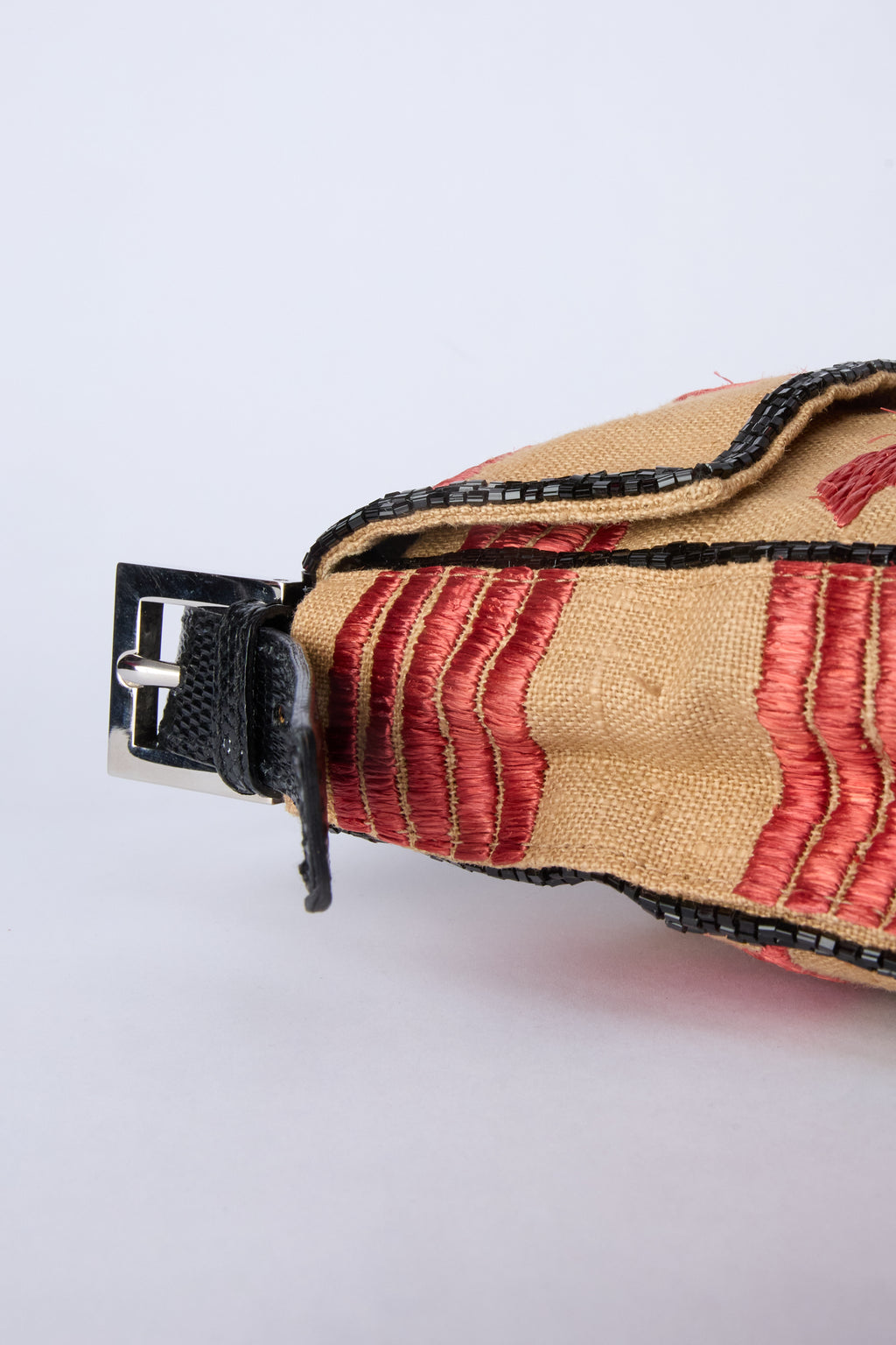FENDI RAFFIA BEADED BAGUETTE