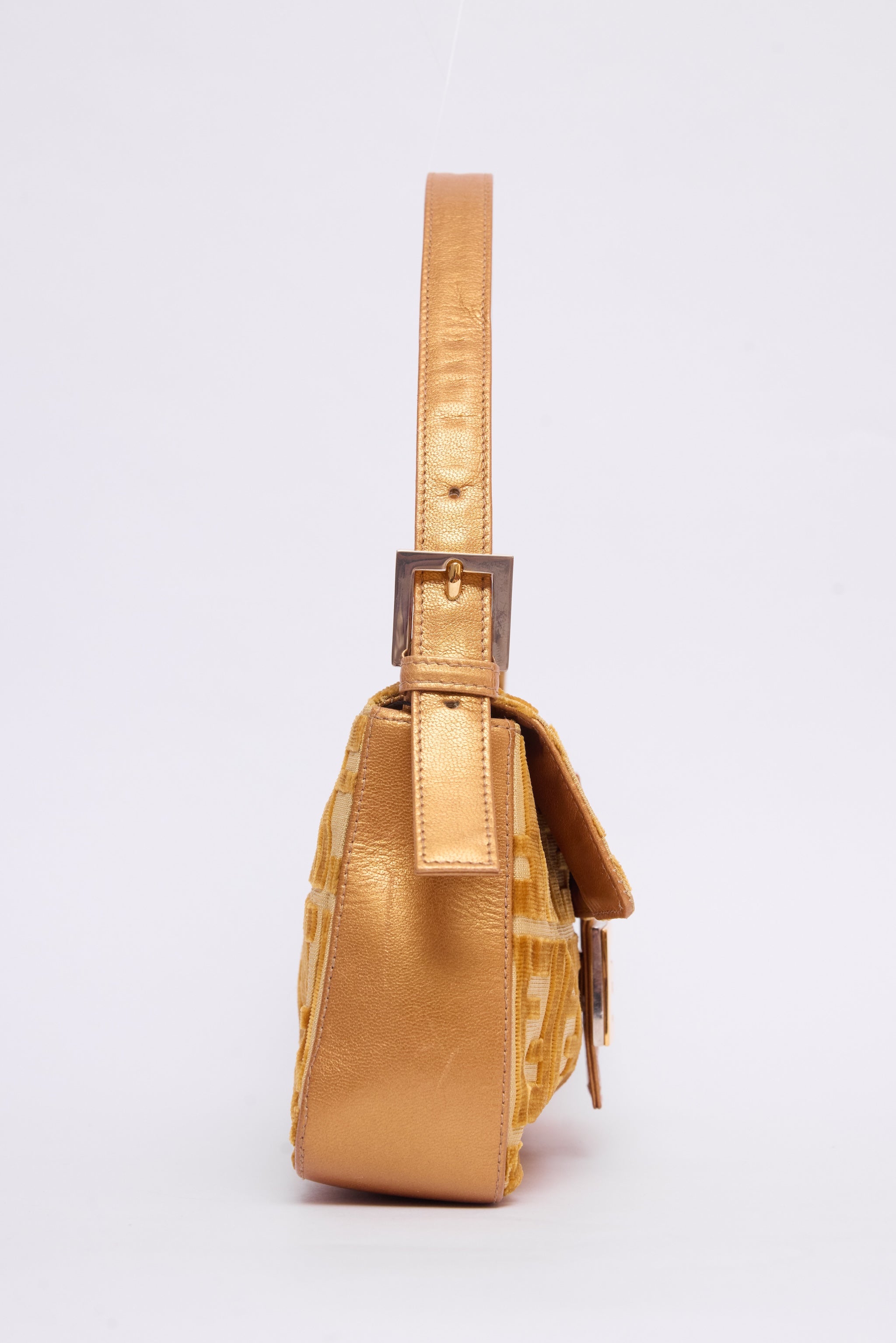 FENDI YELLOW & GOLD ZUCCA VELVET BAGUETTE