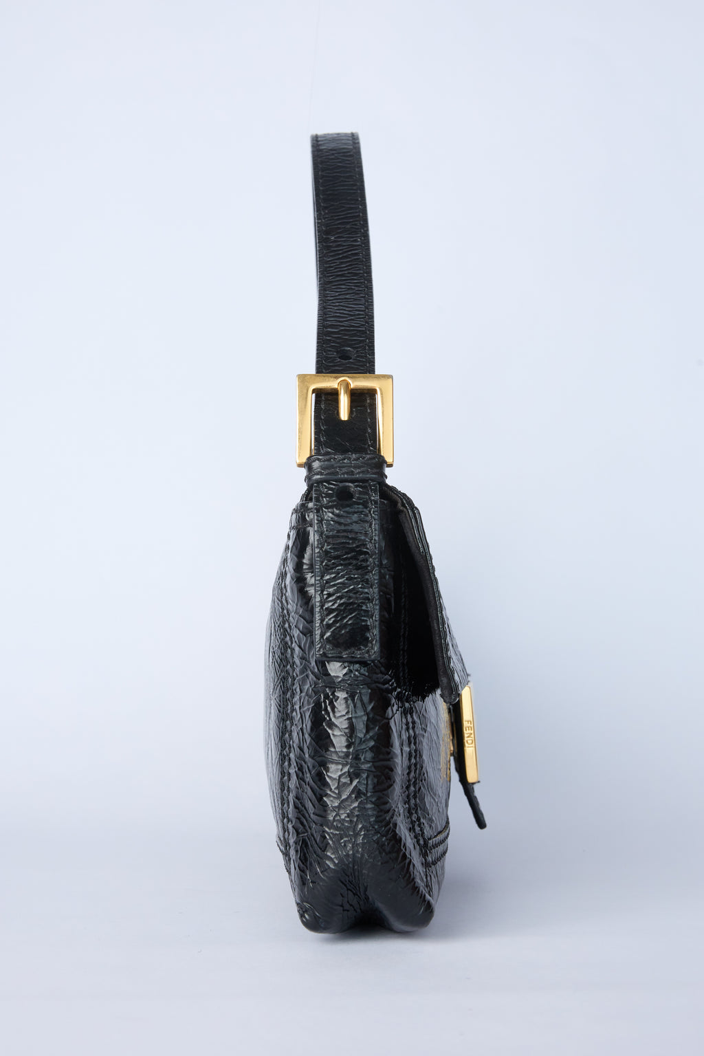 FENDI PATENT LEATHER BAGUETTE WITH GOLD HARDWARE