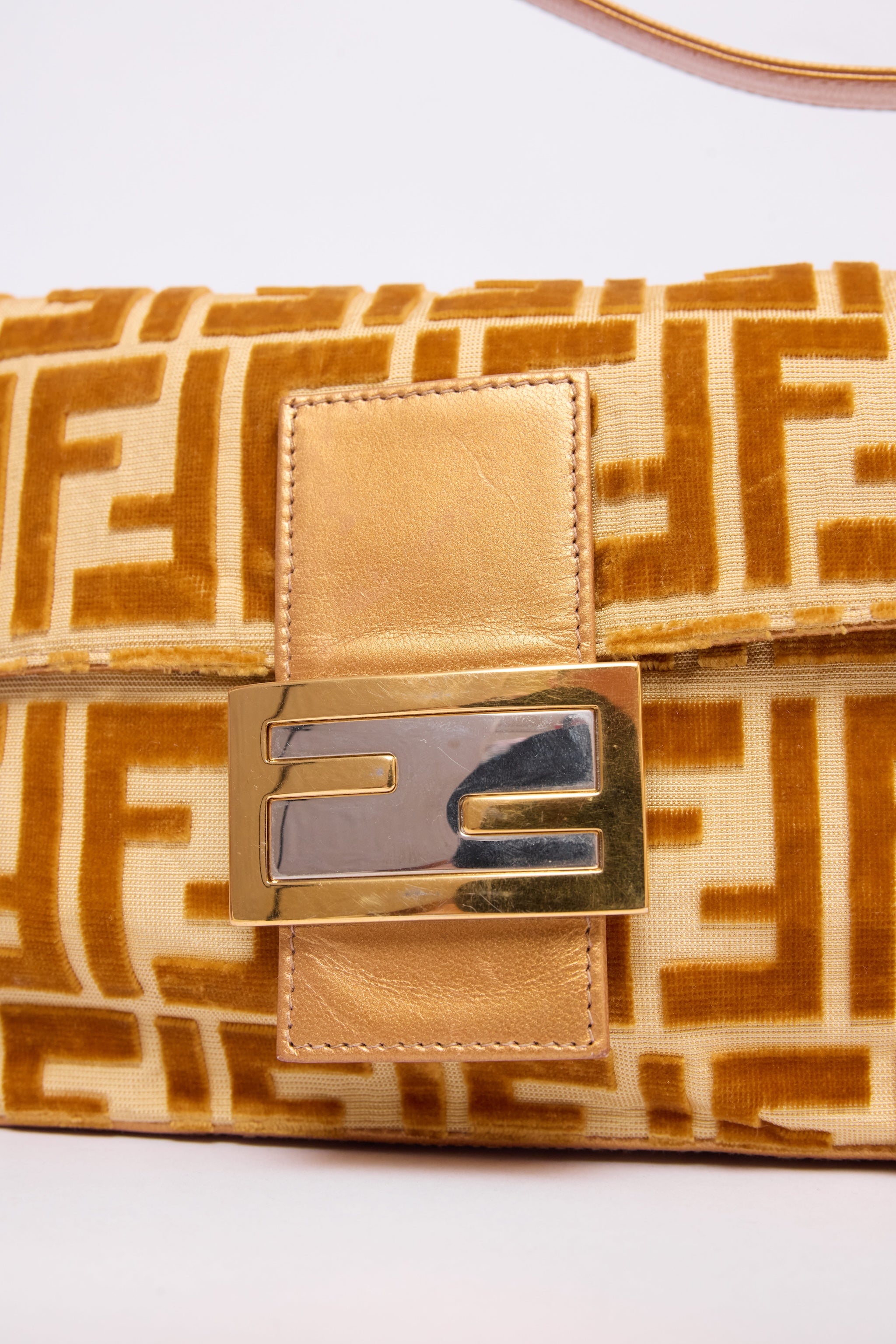 FENDI YELLOW & GOLD ZUCCA VELVET BAGUETTE