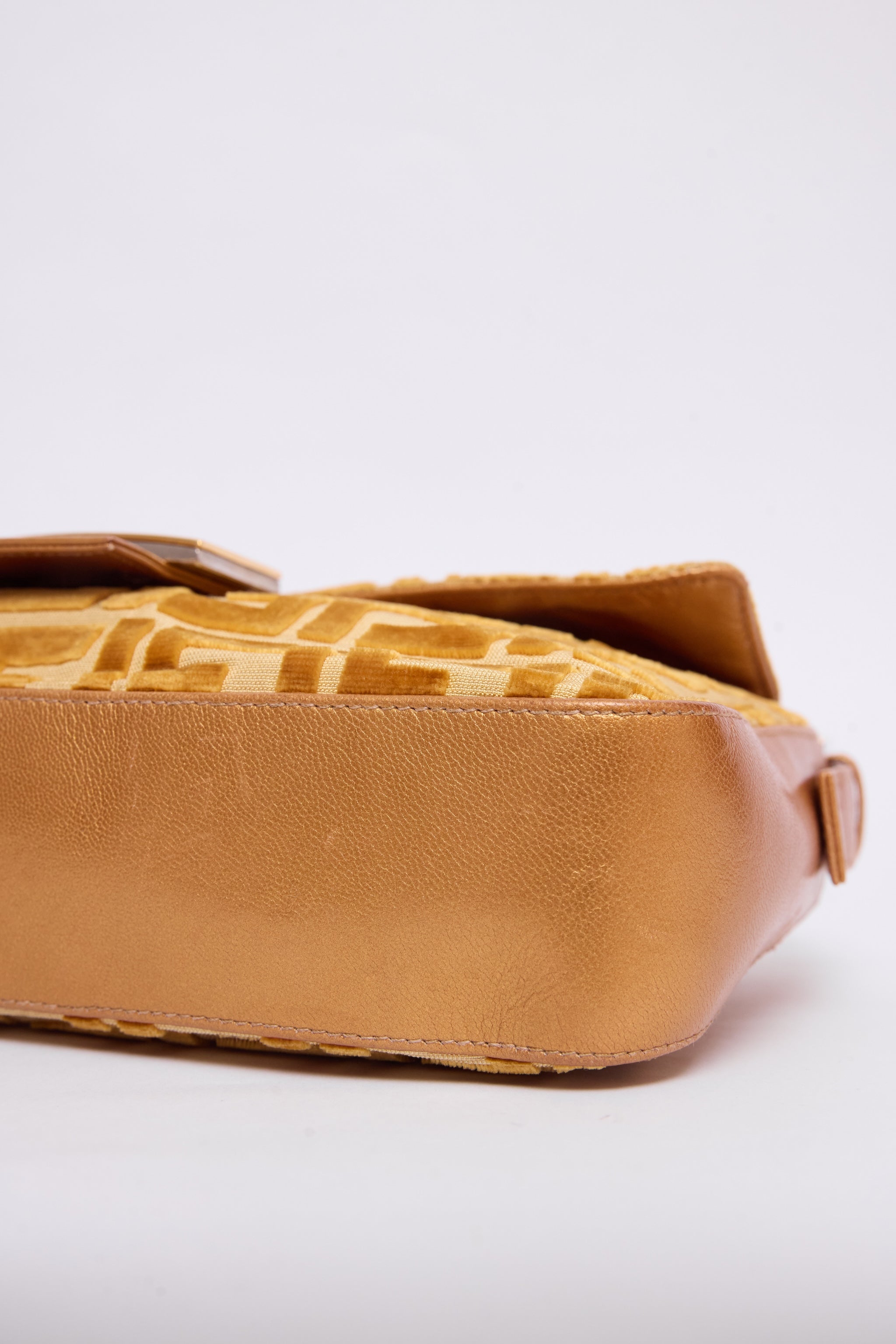 FENDI YELLOW & GOLD ZUCCA VELVET BAGUETTE
