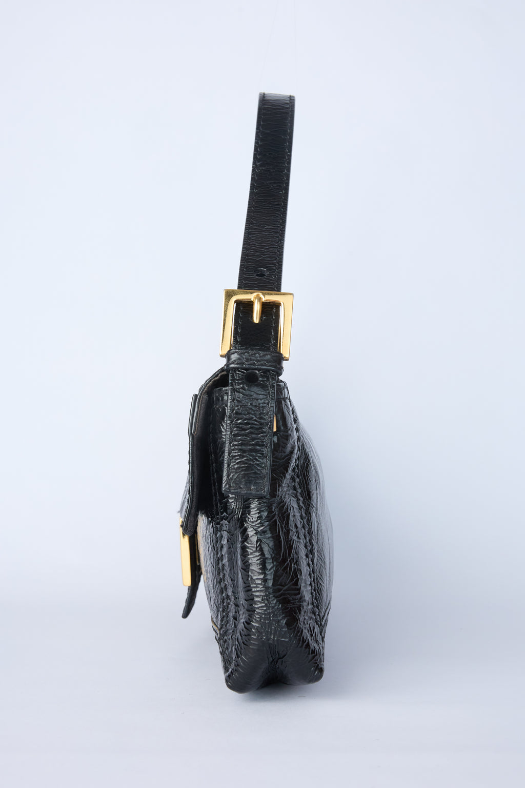 FENDI PATENT LEATHER BAGUETTE WITH GOLD HARDWARE