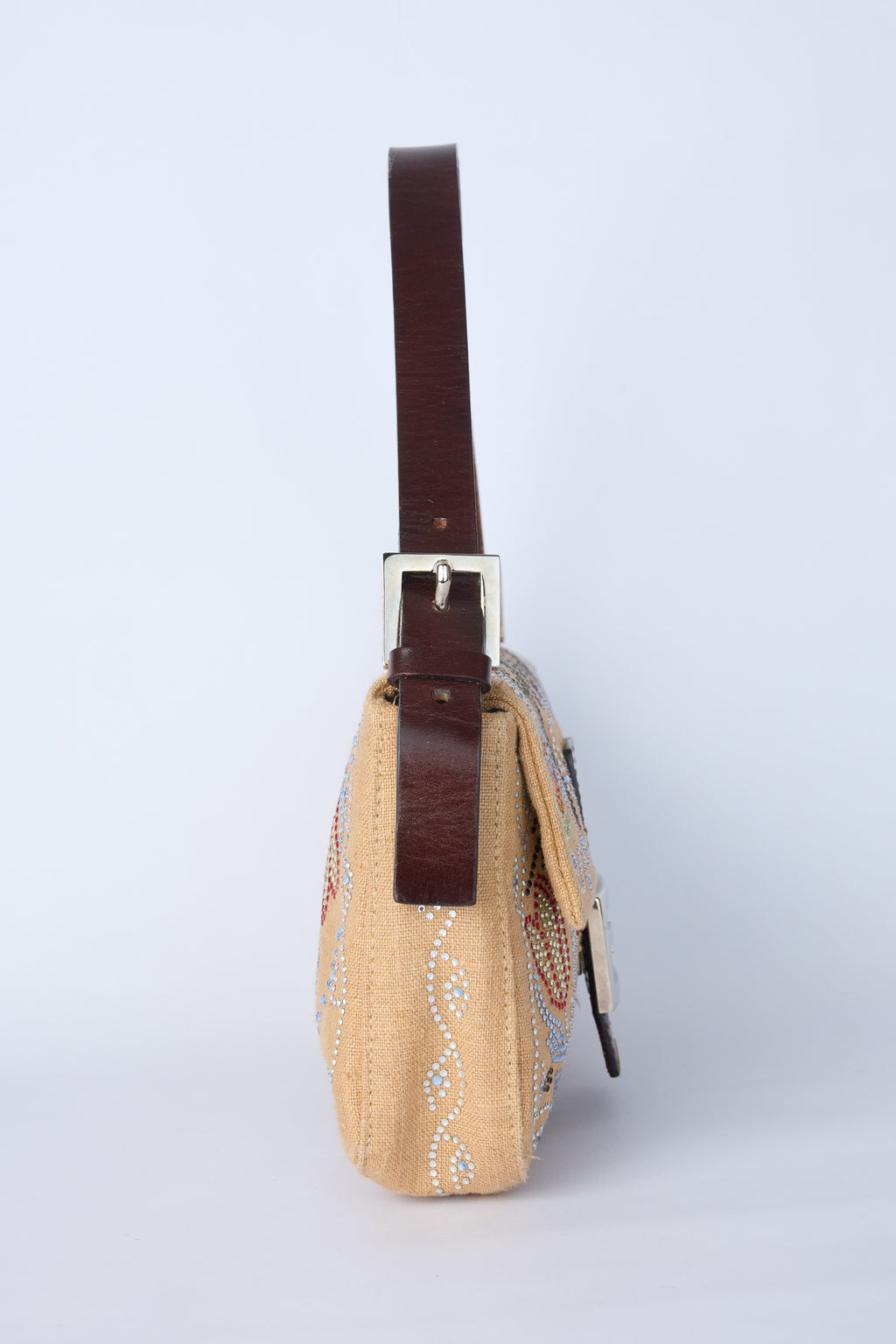 FENDI LINEN EMBELLISHED BAGUETTE