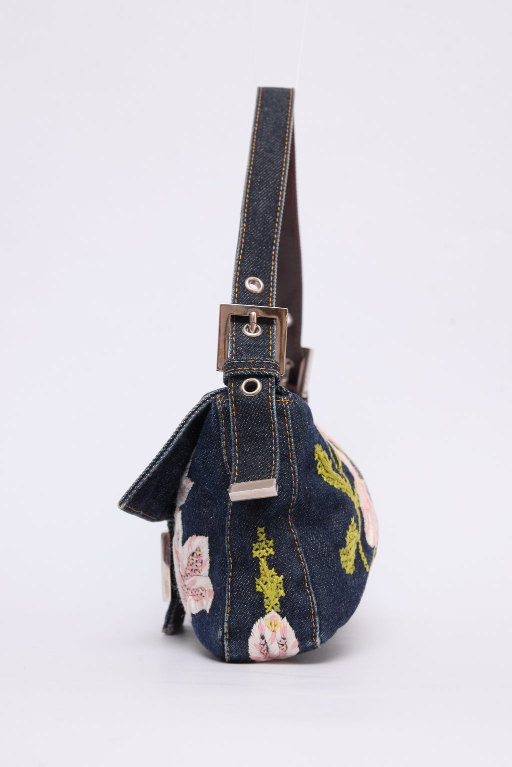 FENDI DENIM FLORAL BAGUETTE