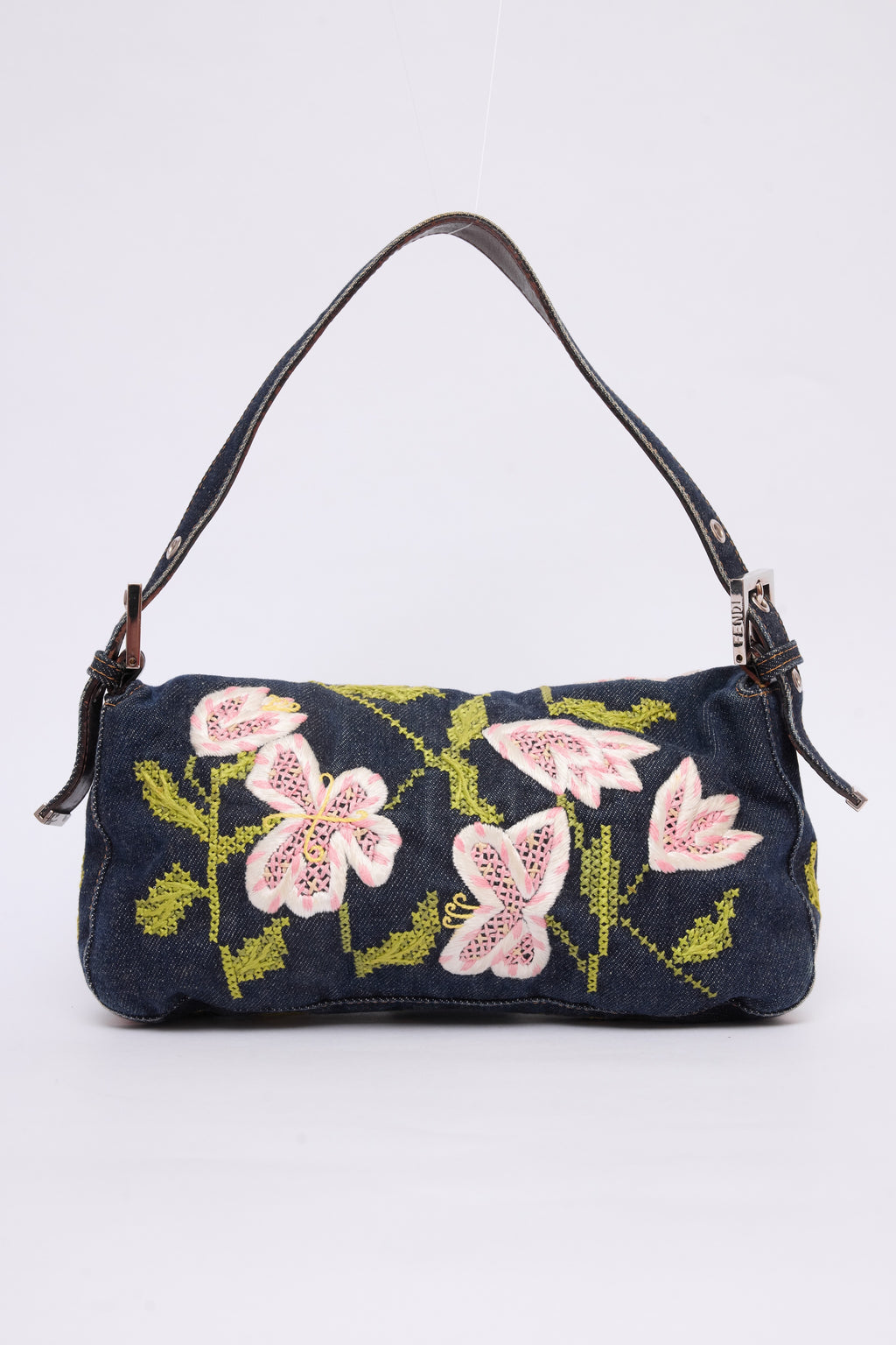 FENDI DENIM FLORAL BAGUETTE