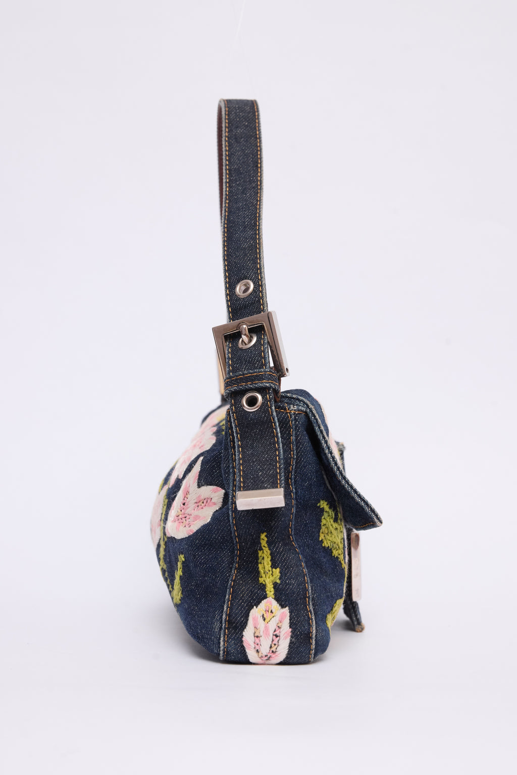 FENDI DENIM FLORAL BAGUETTE