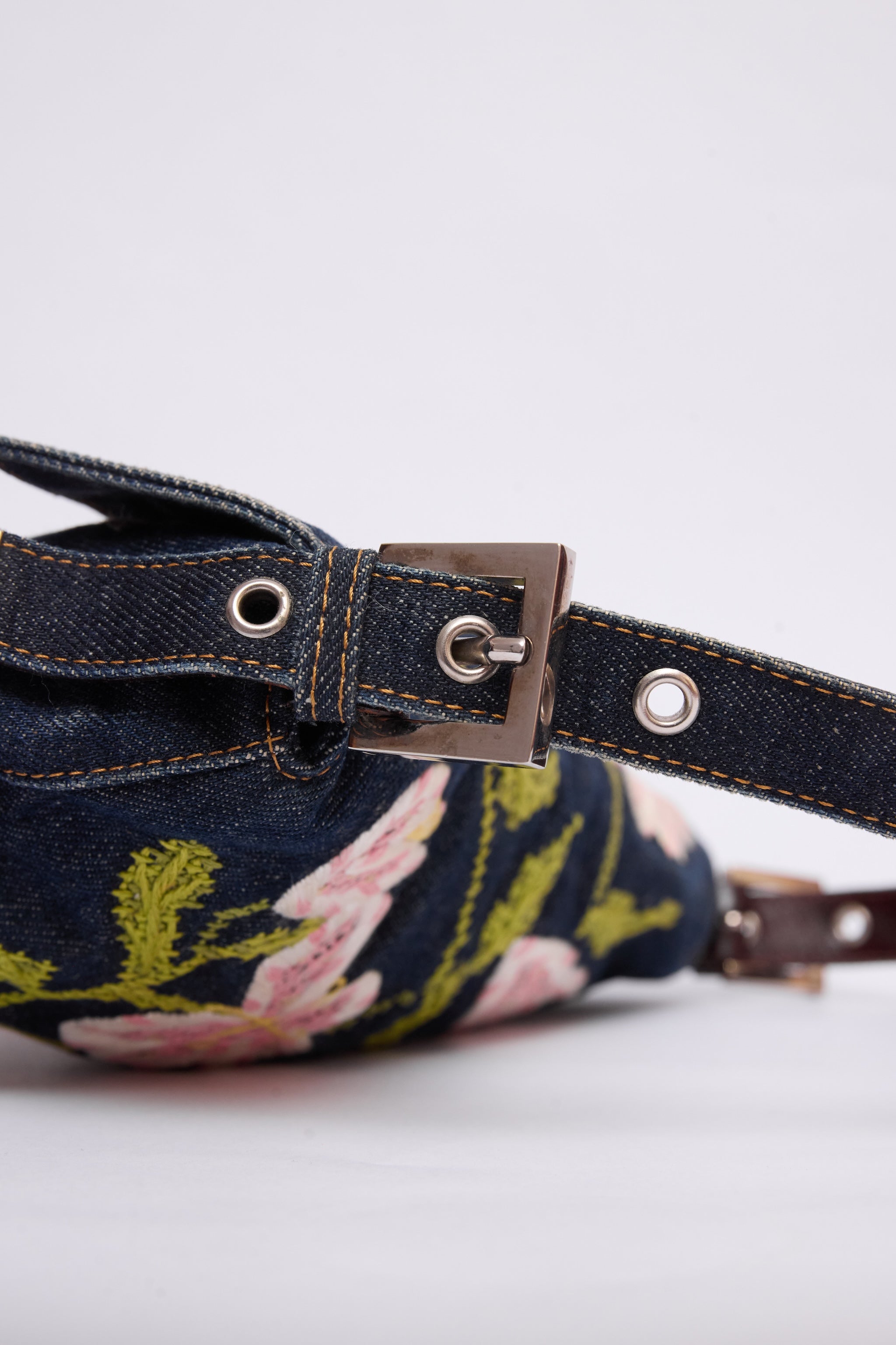 FENDI DENIM FLORAL BAGUETTE