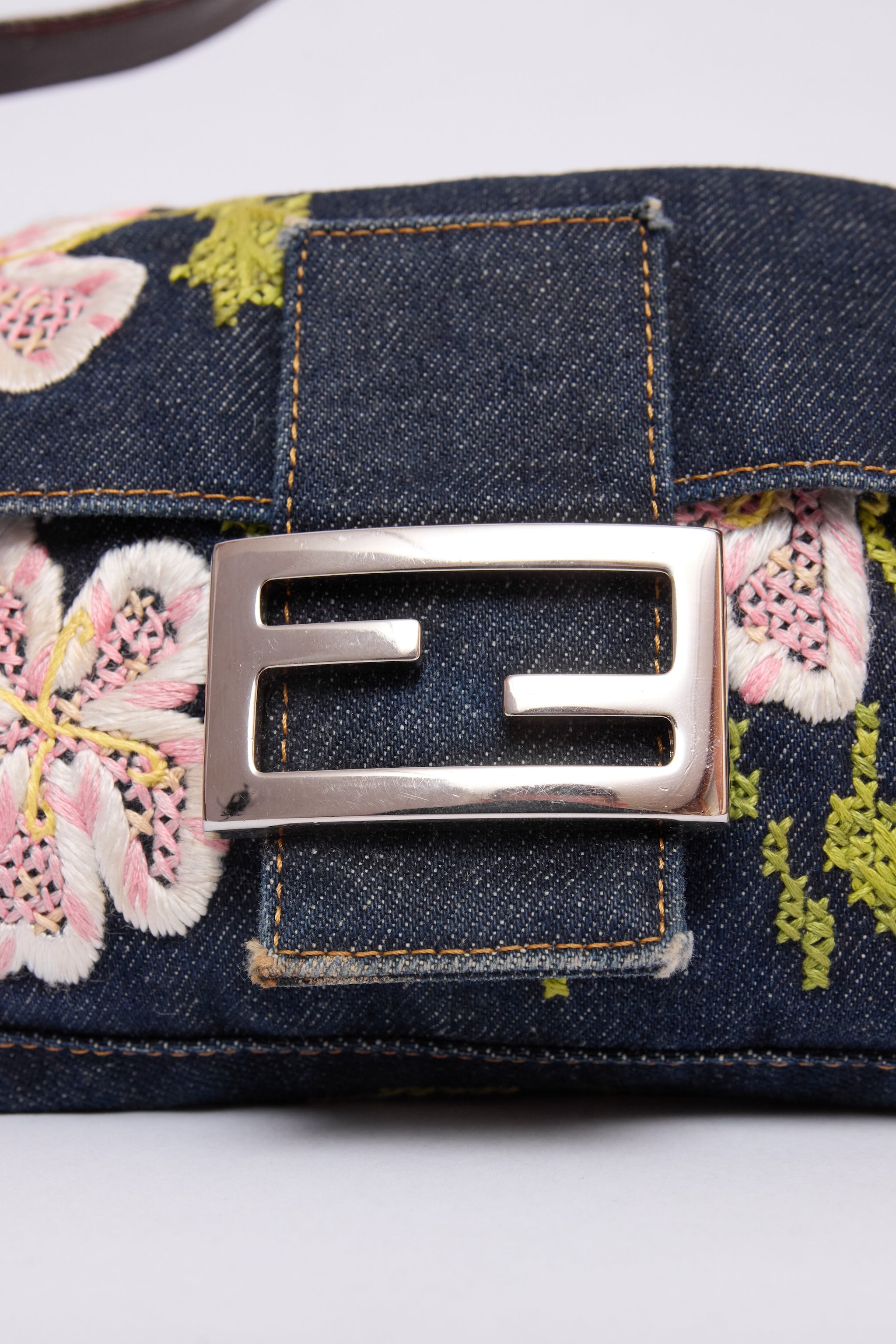 FENDI DENIM FLORAL BAGUETTE