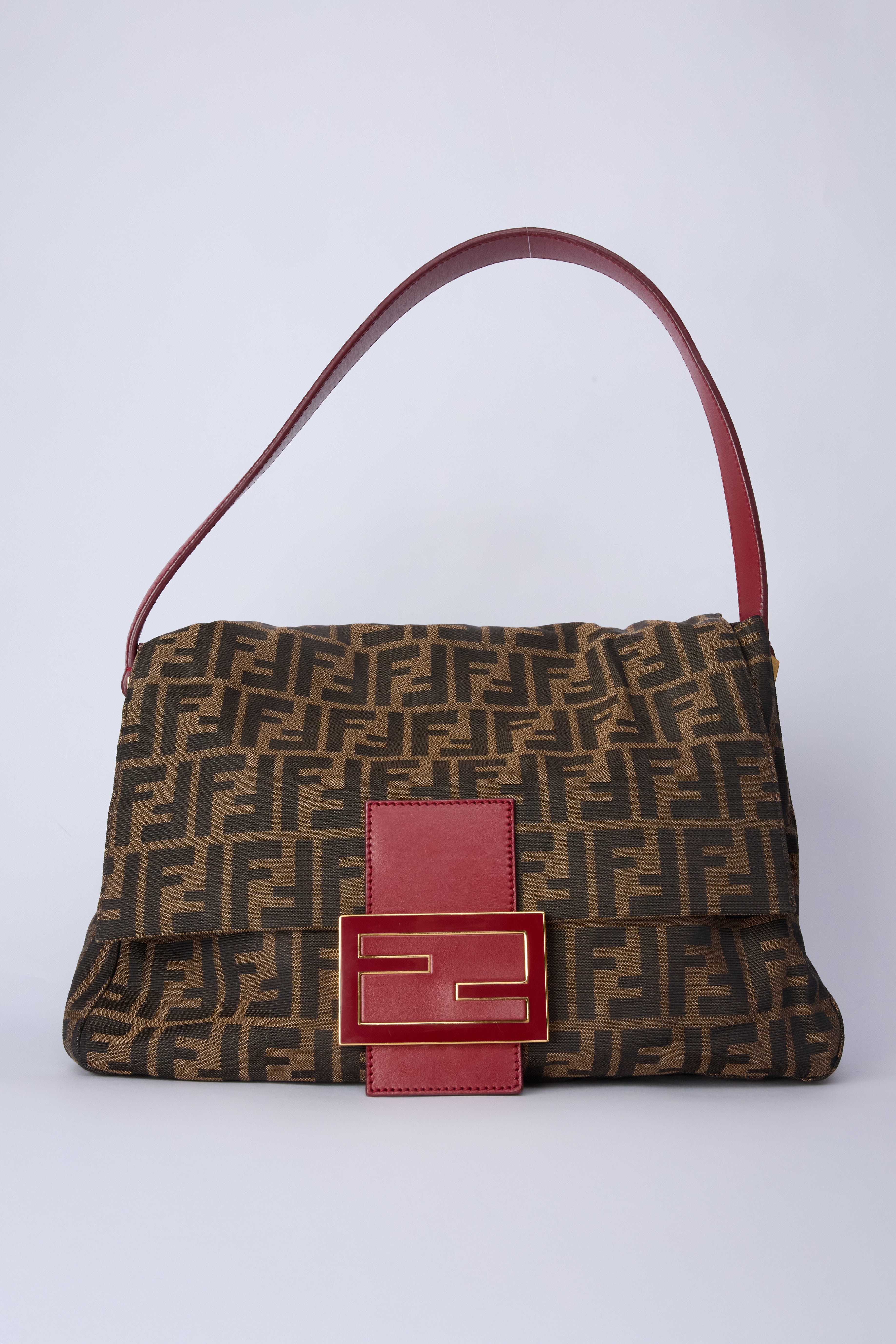 FENDI ZUCCA RED ENAMEL MAMMA BAGUETTE