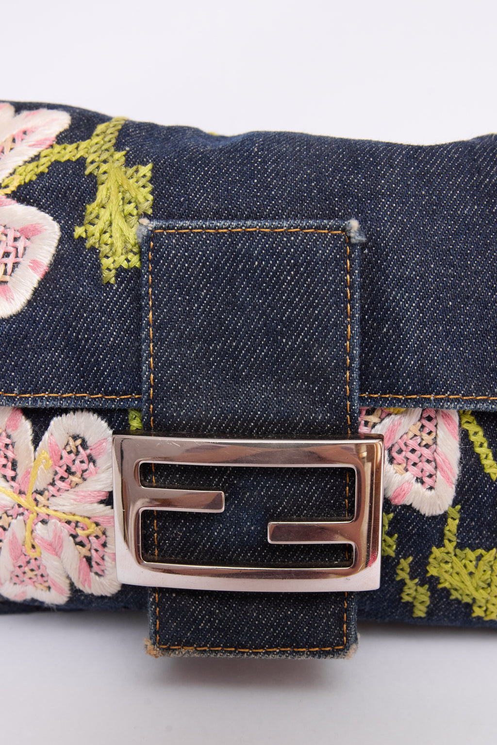 FENDI DENIM FLORAL BAGUETTE